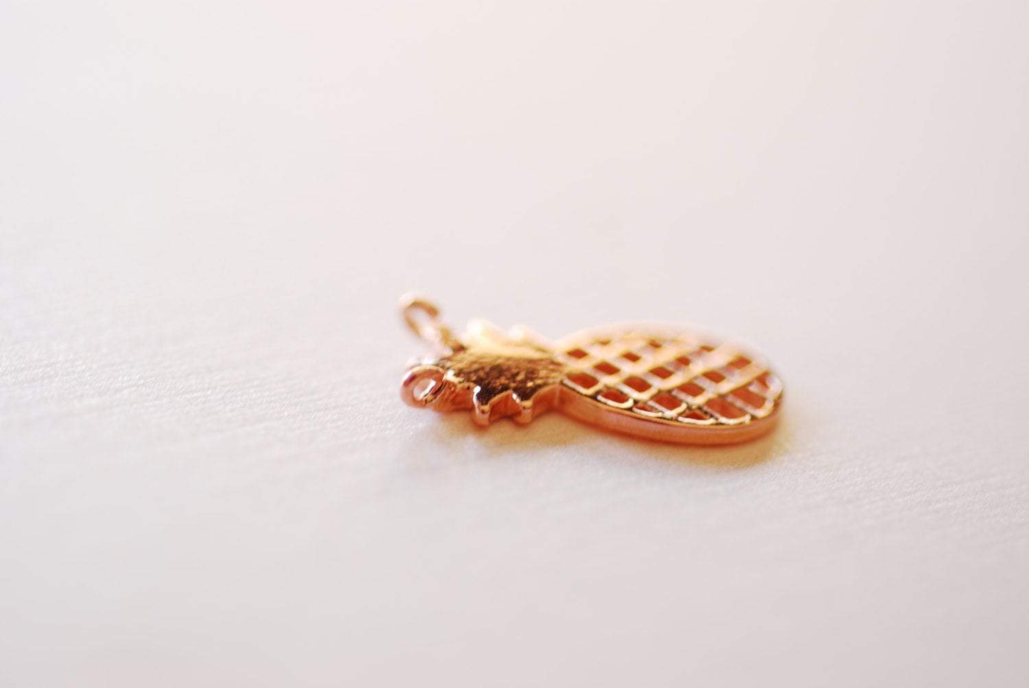 Pink Rose Gold Vermeil Pineapple Connector Charm- 18k gold plated 925 Sterling Silver, Hawaiian Gold Pineapple Charm, Pineapple Fruit, 260 - HarperCrown