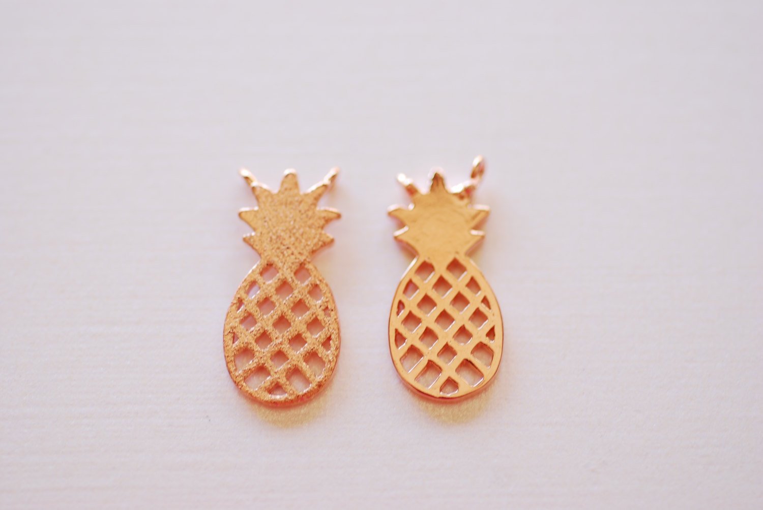 Pink Rose Gold Vermeil Pineapple Connector Charm- 18k gold plated 925 Sterling Silver, Hawaiian Gold Pineapple Charm, Pineapple Fruit, 260 - HarperCrown