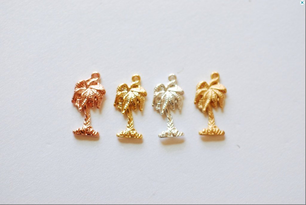 Pink Rose Gold Vermeil Tropical Palm Tree Charm Pendant- 18k gold plated over Sterling Silver, Gold Coconut Tree, Gold Pine Tree Charm, 237 - HarperCrown