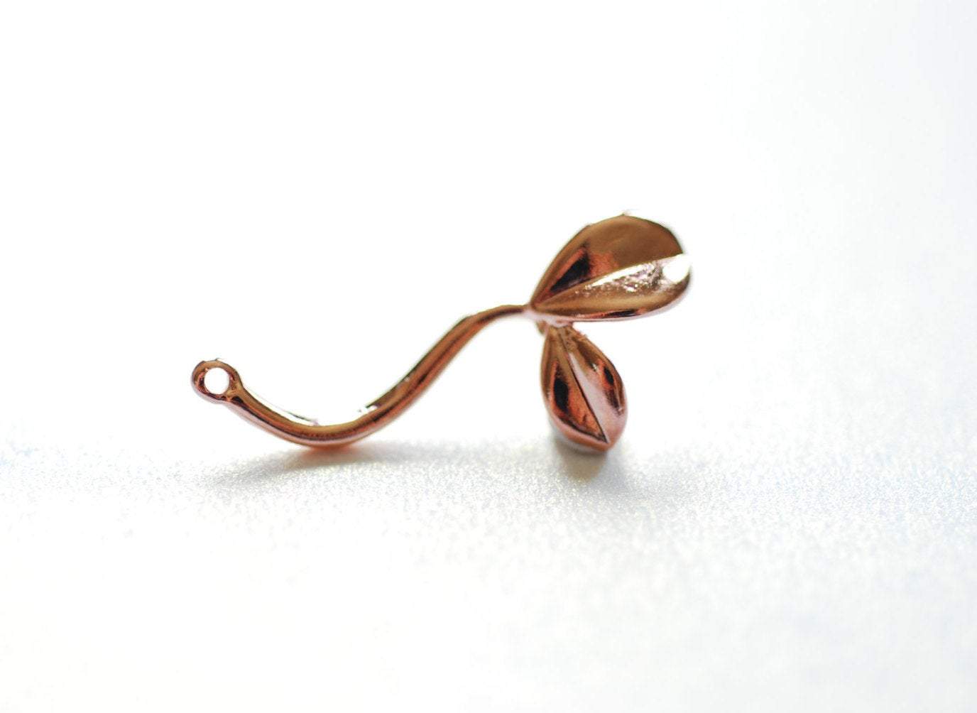Pink Rose GoldVermeil Sprout Charm Connector- 22k gold plated Sterling Silver Sprout Connector, Alfalfa Sprout, Mung Bean Sprouts, Link, 196 - HarperCrown