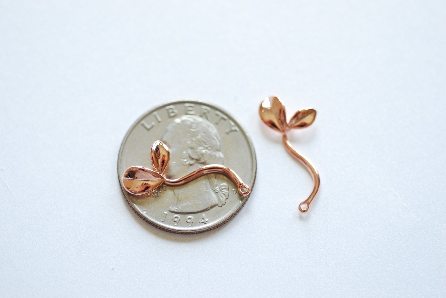Pink Rose GoldVermeil Sprout Charm Connector- 22k gold plated Sterling Silver Sprout Connector, Alfalfa Sprout, Mung Bean Sprouts, Link, 196 - HarperCrown