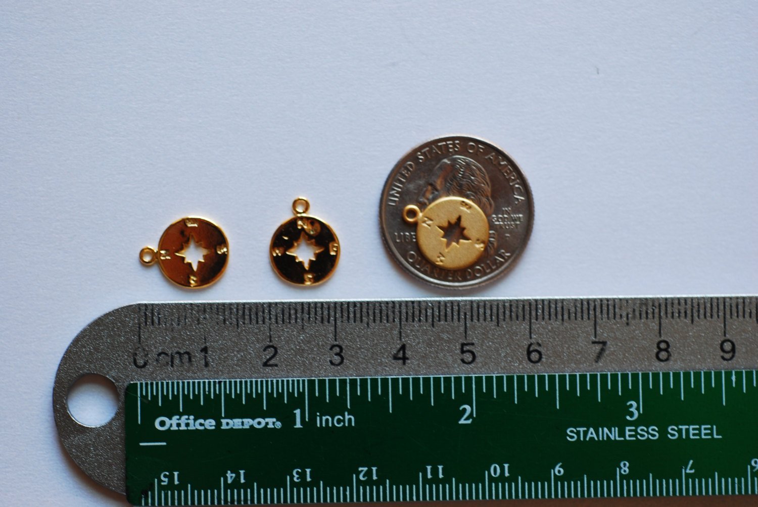 Pink Rose Vermeil Gold Small Compass Charm- 18k gold plated over Sterling Silver Compass, Vermeil Gold Disc Charm, True North Charm, 247 - HarperCrown