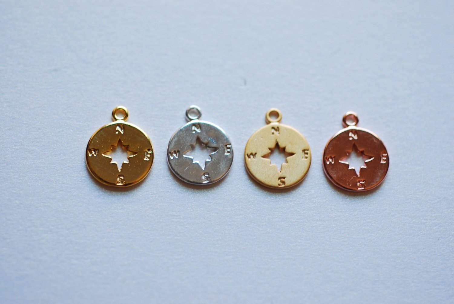 Pink Rose Vermeil Gold Small Compass Charm- 18k gold plated over Sterling Silver Compass, Vermeil Gold Disc Charm, True North Charm, 247 - HarperCrown