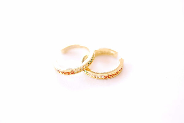 Rainbow Colorful Cuff U Shape Conch Huggie Earrings | 18K Gold Plated over Brass CZ Cubic Zirconia B327 - HarperCrown