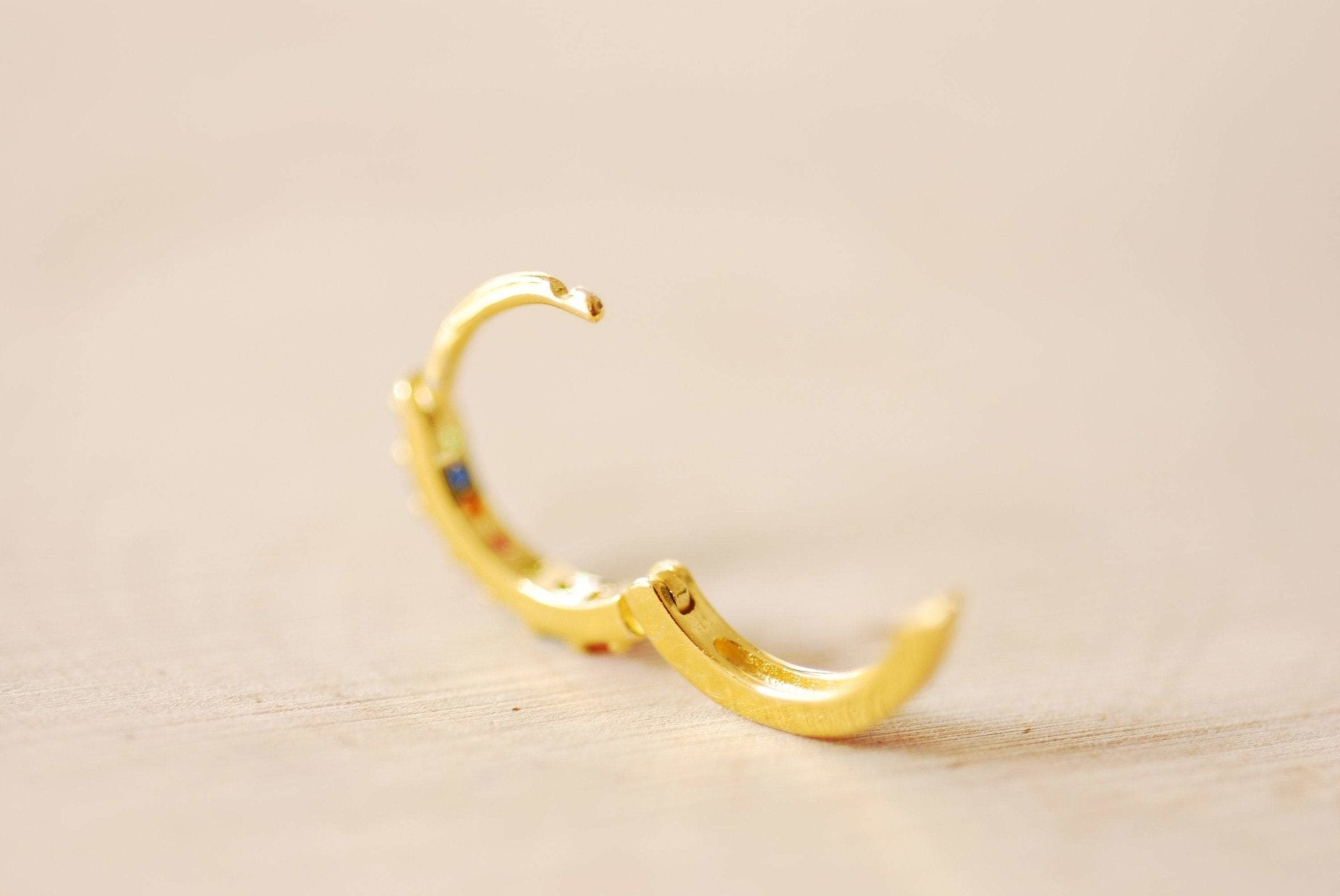 Rainbow Huggie Earrings Gold Sterling Silver Huggie Hoop Earrings Minimalist Dainty Earrings LGBTQ Multi color Cubic Zirconia Pave Hoops - HarperCrown