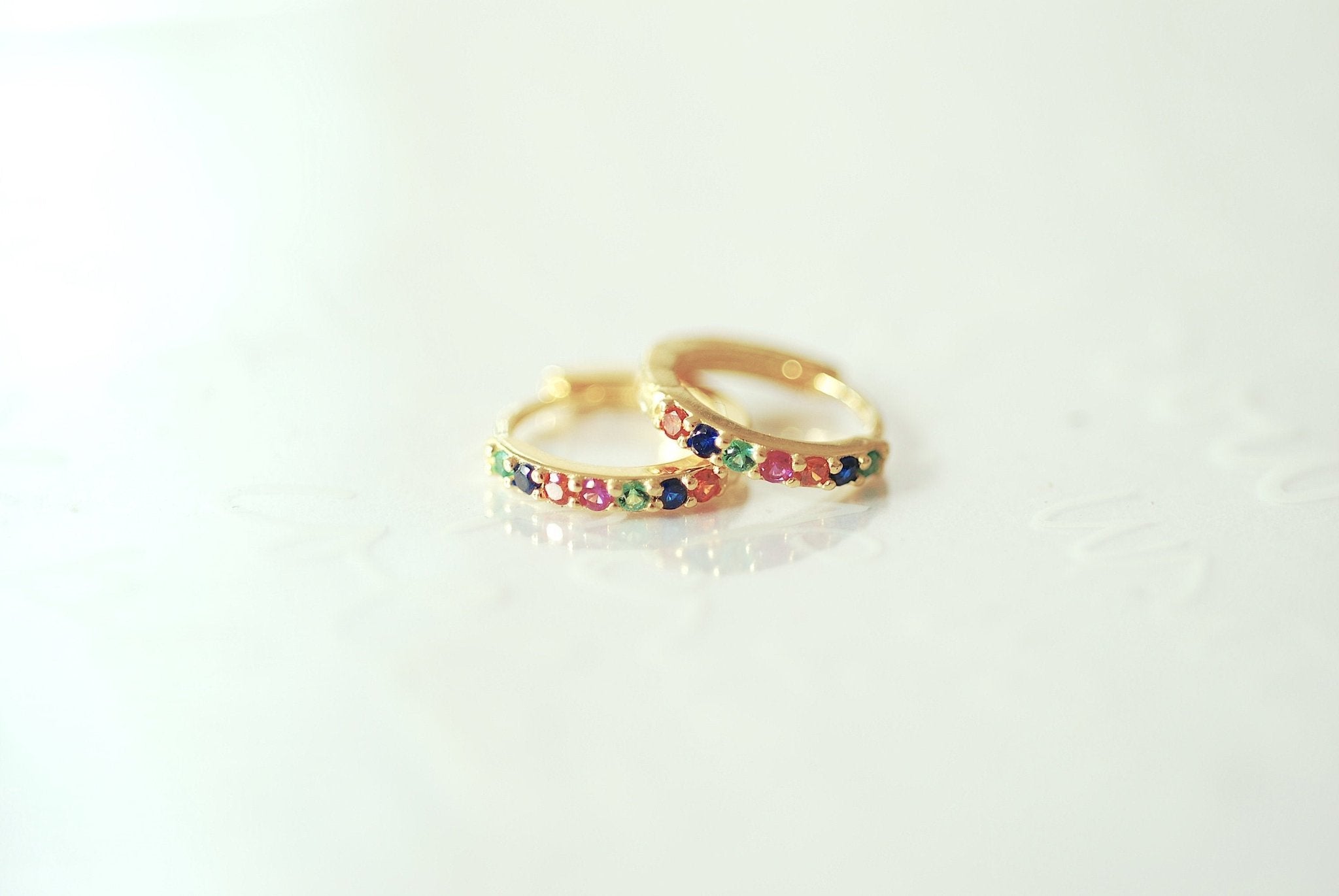 Rainbow Huggie Earrings Gold Sterling Silver Huggie Hoop Earrings Minimalist Dainty Earrings LGBTQ Multi color Cubic Zirconia Pave Hoops - HarperCrown