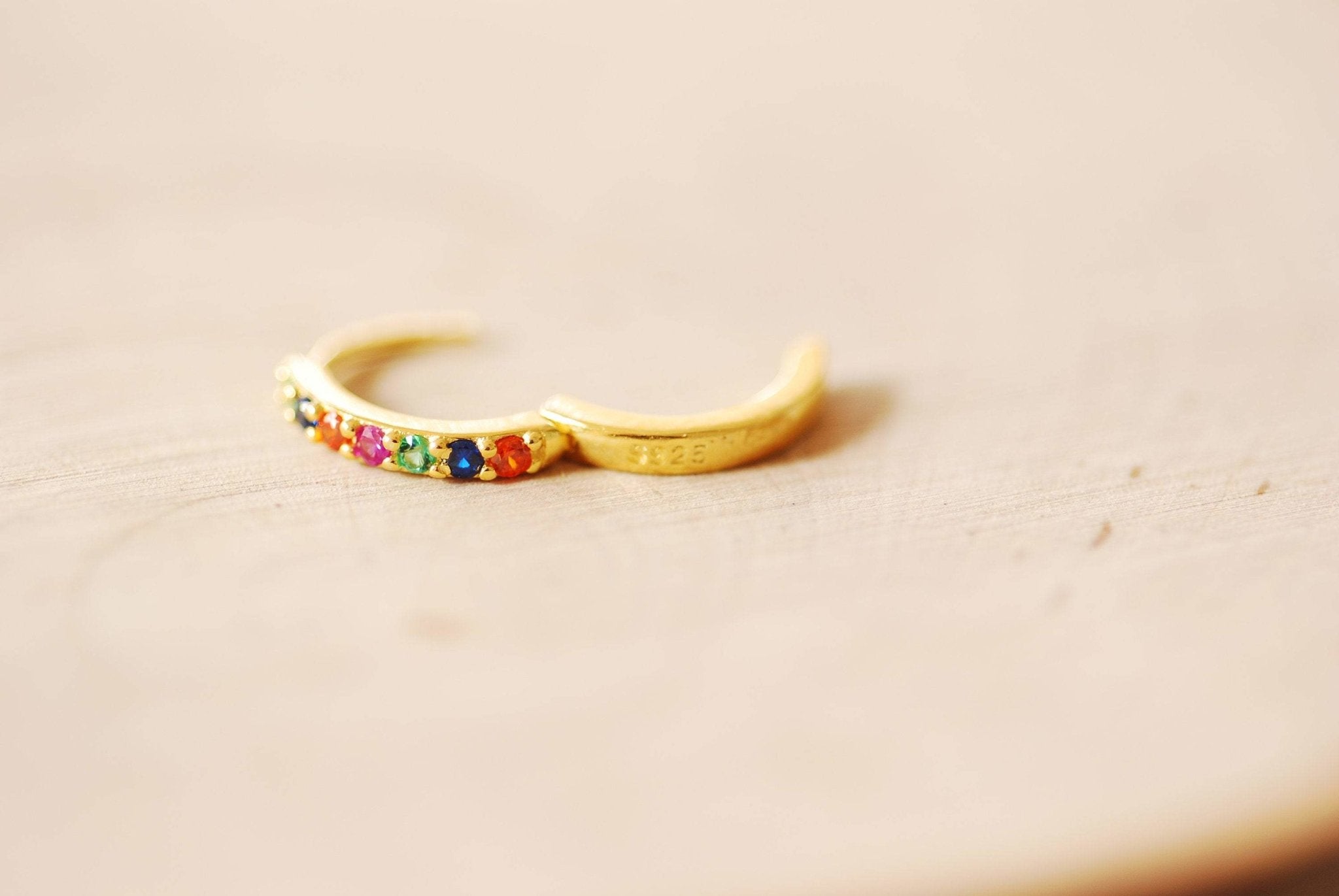 Rainbow Huggie Earrings Gold Sterling Silver Huggie Hoop Earrings Minimalist Dainty Earrings LGBTQ Multi color Cubic Zirconia Pave Hoops - HarperCrown