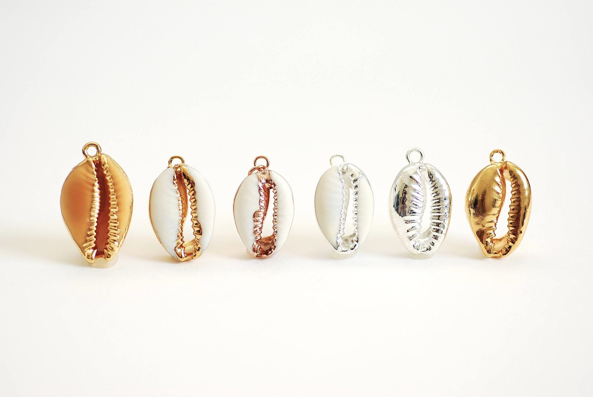 Real Natural Cowrie Shell, Gold, Sterling Silver, Rose Gold, gold dipped shell pendant, Cowrie shell pendant charm, Cut Cowrie Shell Beads - HarperCrown