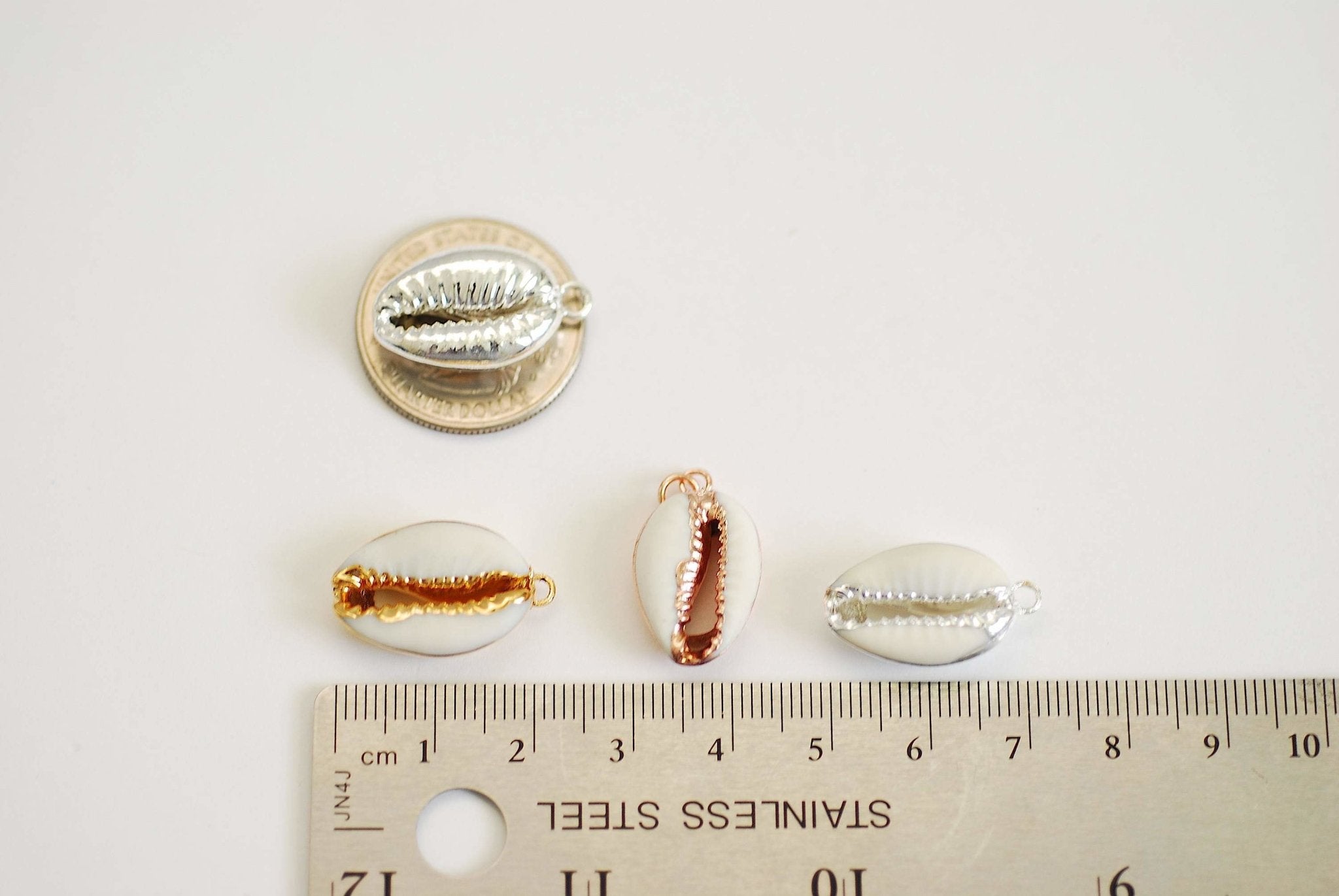 Real Natural Cowrie Shell, Gold, Sterling Silver, Rose Gold, gold dipped shell pendant, Cowrie shell pendant charm, Cut Cowrie Shell Beads - HarperCrown