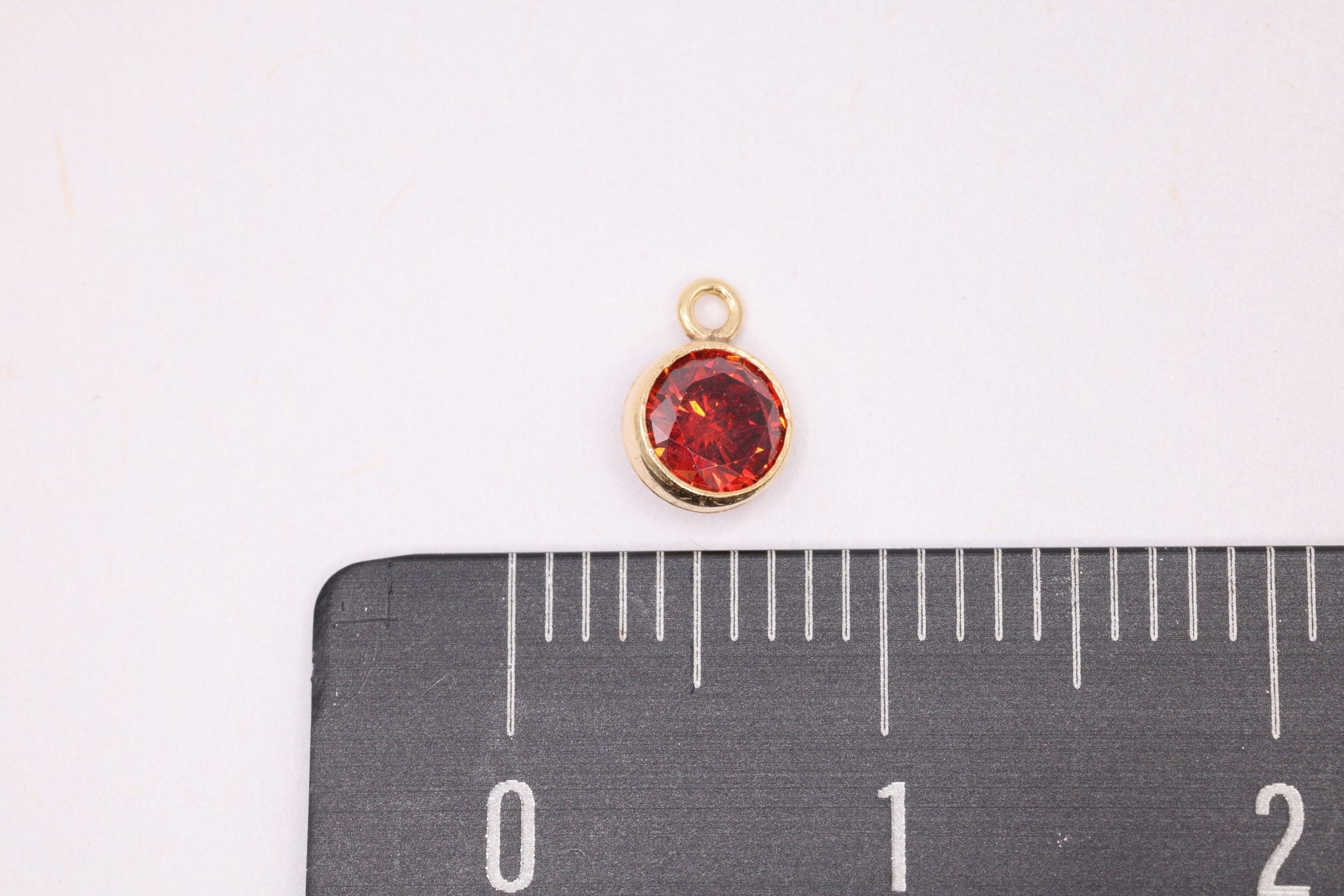 Red Garnet CZ Gold-Filled Wholesale Drop Charm, January Birthstone, Horizontal Bail - HarperCrown