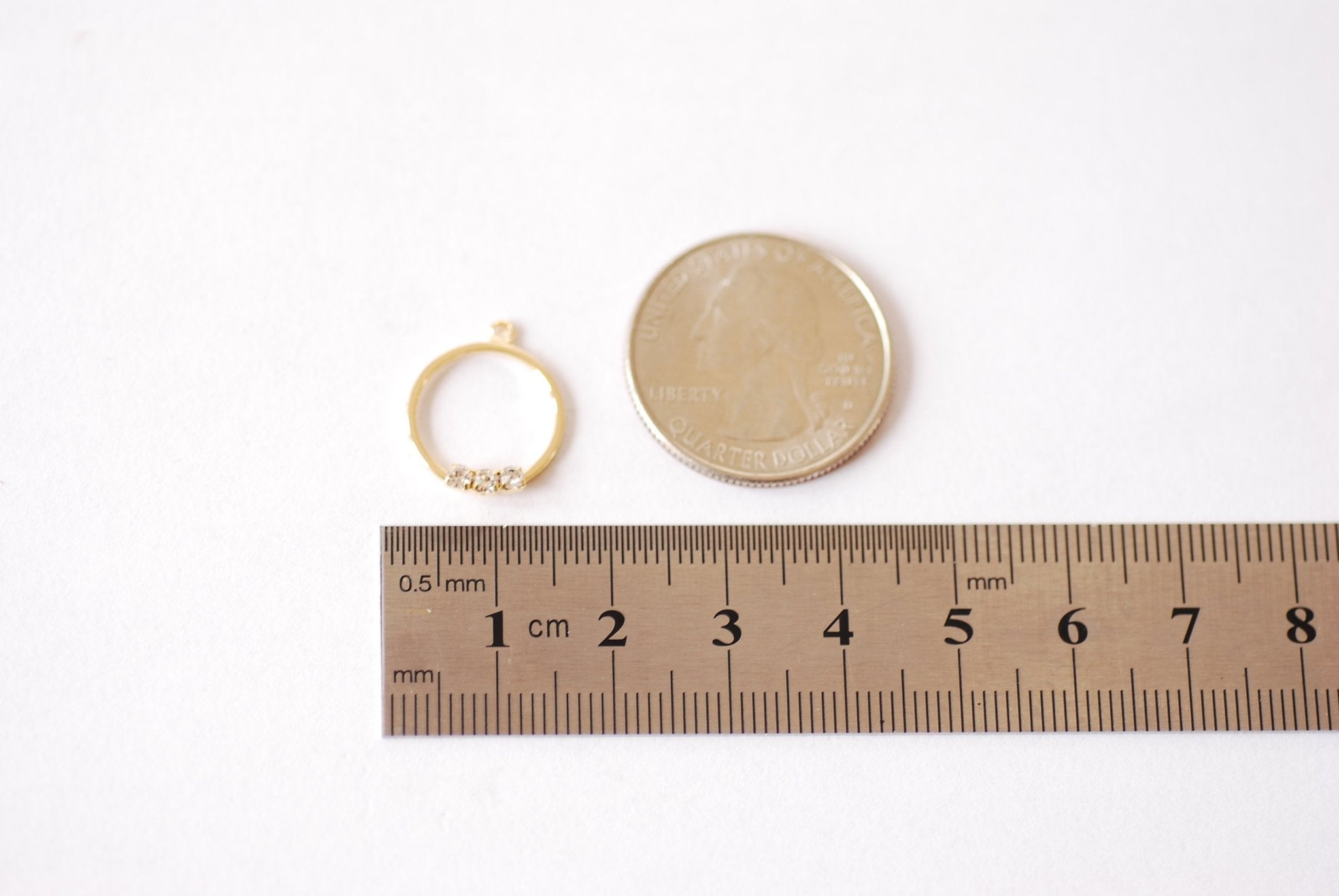Ring Solitaire Cubic Zirconia Dangle Charm - 16k Gold Plated over Brass CZ Rhinestone Open Circle Ring Earring Dangle Wholesale Charms B170 - HarperCrown
