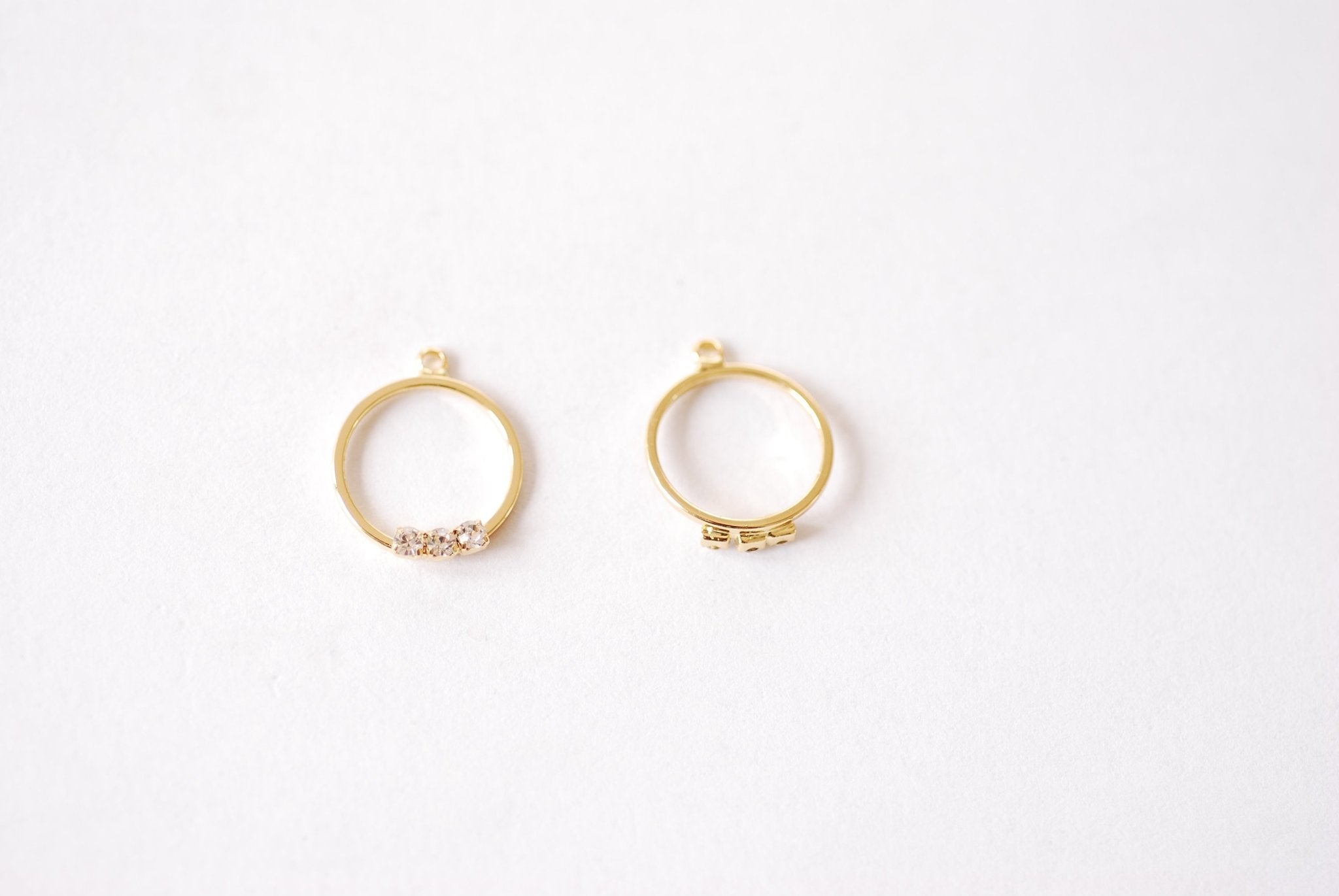 Ring Solitaire Cubic Zirconia Dangle Charm - 16k Gold Plated over Brass CZ Rhinestone Open Circle Ring Earring Dangle Wholesale Charms B170 - HarperCrown