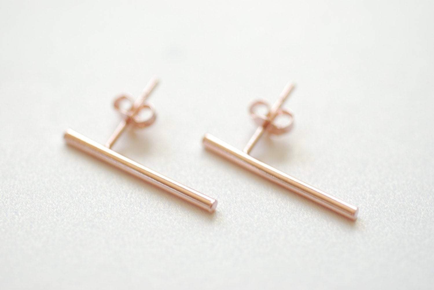 Rose Gold Bar Earrings, Line Earrings, Stick earrings, bar stud earrings, minimalist earrings,Filament earrings, Ear Climbers, Post Earrings - HarperCrown