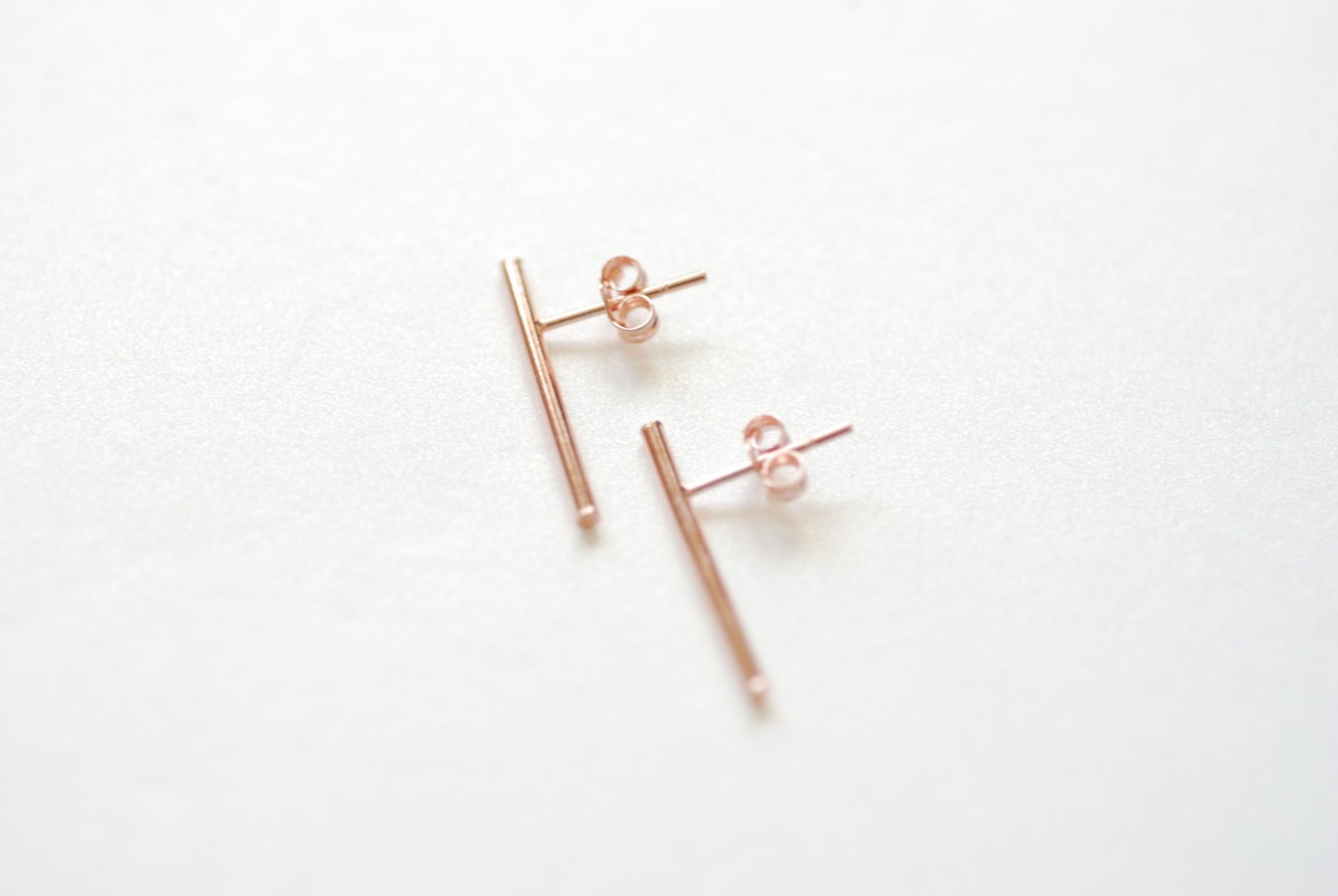 Rose Gold Bar Earrings, Line Earrings, Stick earrings, bar stud earrings, minimalist earrings,Filament earrings, Ear Climbers, Post Earrings - HarperCrown