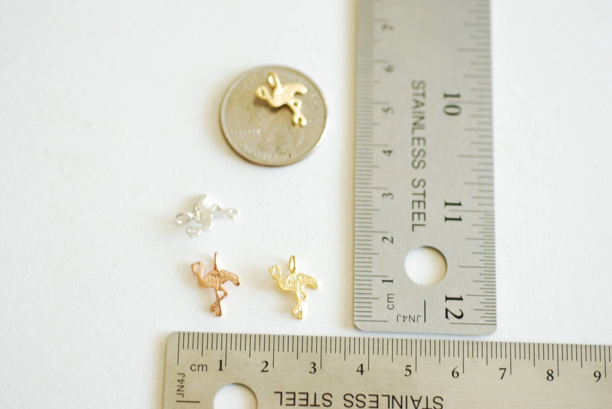 Rose Gold Flamingo Charm, 22k Gold plated 925 Silver Flamingo, Bird Charm, Crane, Small Bird, Pink Flamingo, Sterling Silver Pendant, 369 - HarperCrown