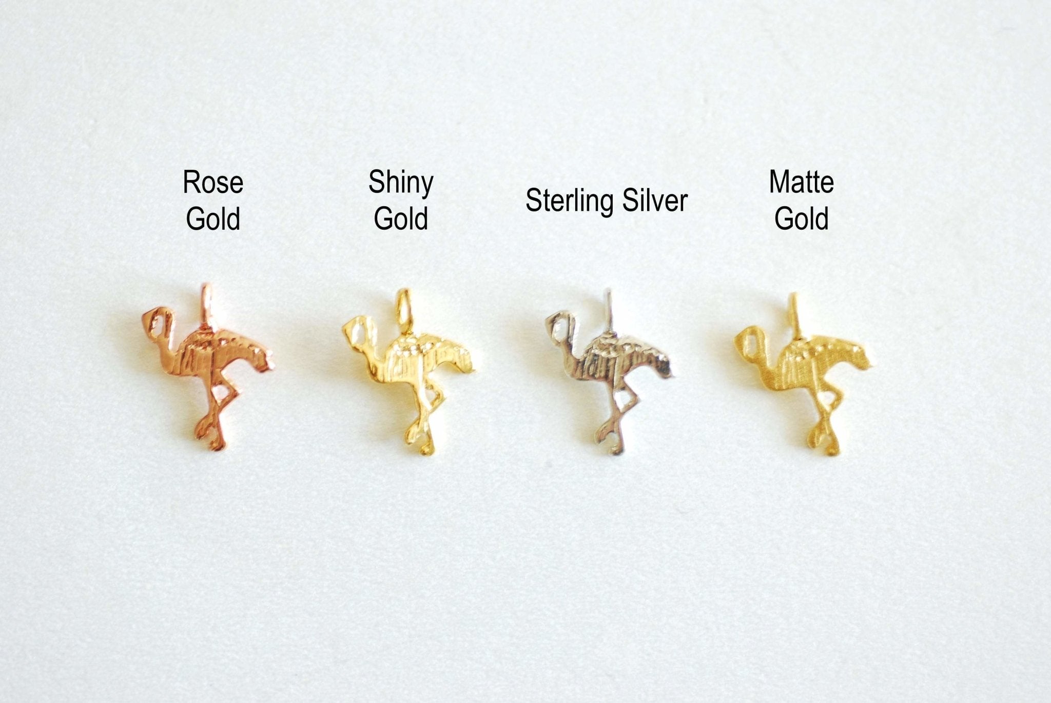Rose Gold Flamingo Charm, 22k Gold plated 925 Silver Flamingo, Bird Charm, Crane, Small Bird, Pink Flamingo, Sterling Silver Pendant, 369 - HarperCrown