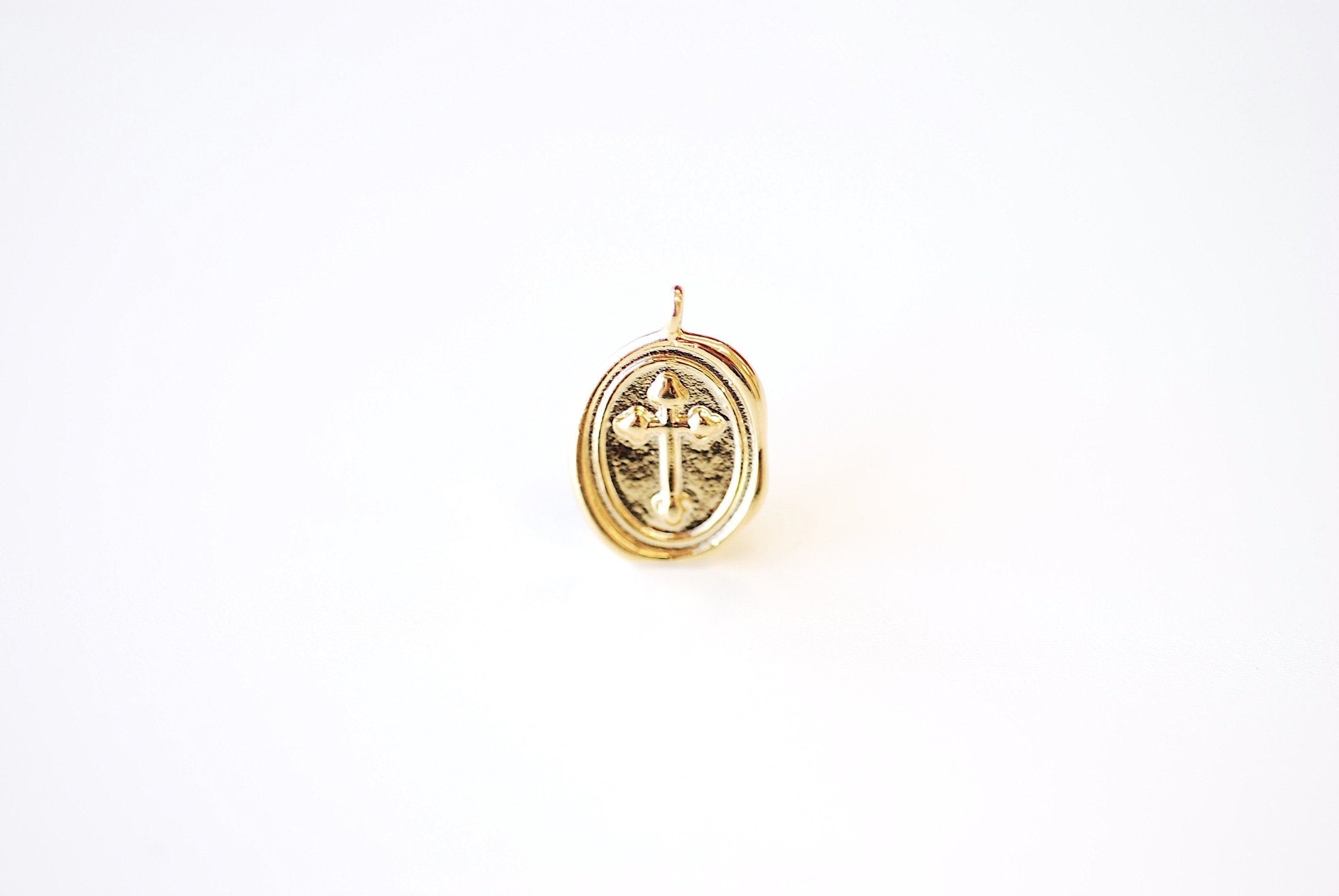 Round Cross Charm - Vermeil 18k gold plated over 925 sterling silver, Religious Cross Charm, Christian Catholic, Jewelry Component, 498 - HarperCrown