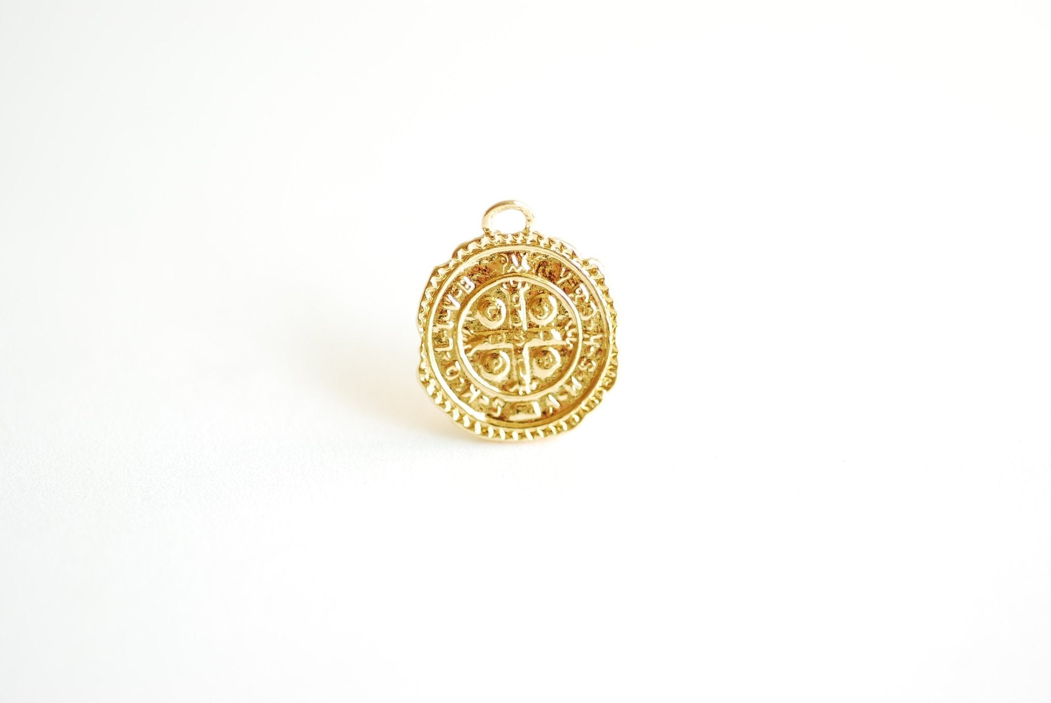 Round Cross Medallion Pendant- Vermeil 18k gold Plated over 925 Sterling Silver, Coin Medallion, Greek Coin, Catholic, Jesus Christ, 478 - HarperCrown