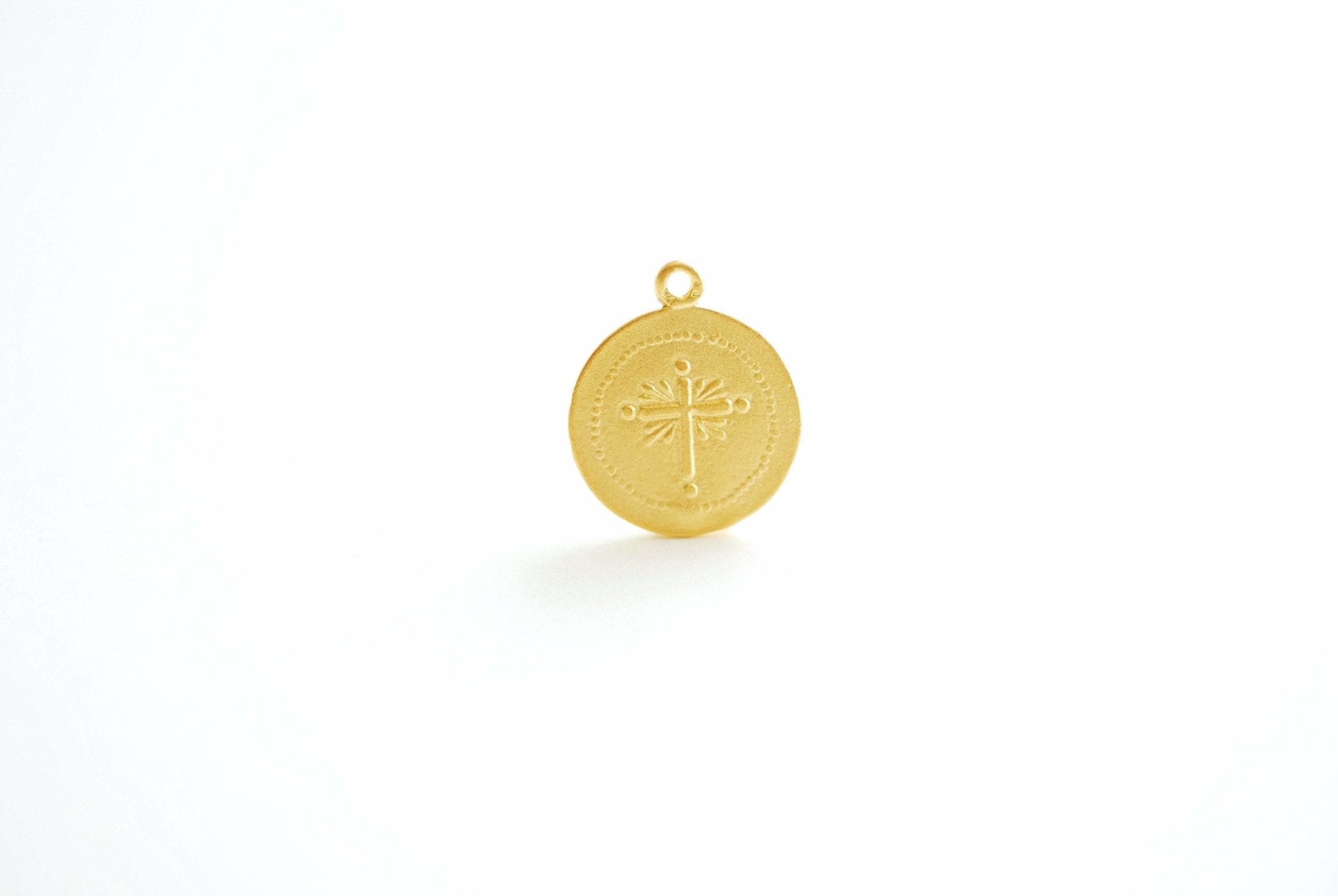 Round Cross Pendent- Vermeil Gold 18k Gold plated over 925 Sterling Silver, Religious Symbol, 18mm Disc, Christian Catholic Cross, 476 - HarperCrown