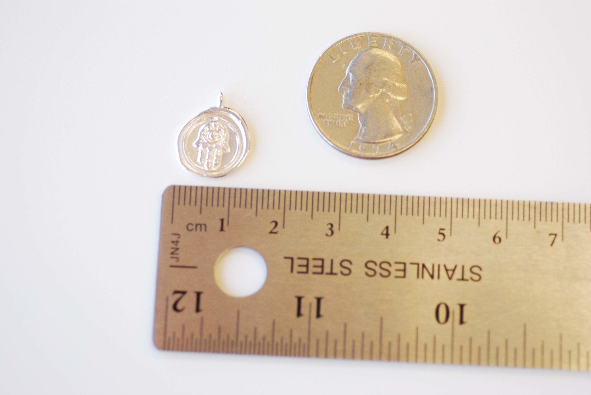 Round Hamsa Hand Charm - Vermeil 18k gold plated over 925 sterling silver, Oval Hamsa Hand Charm, Hamsa Hand, Jewelry Component, 494 - HarperCrown