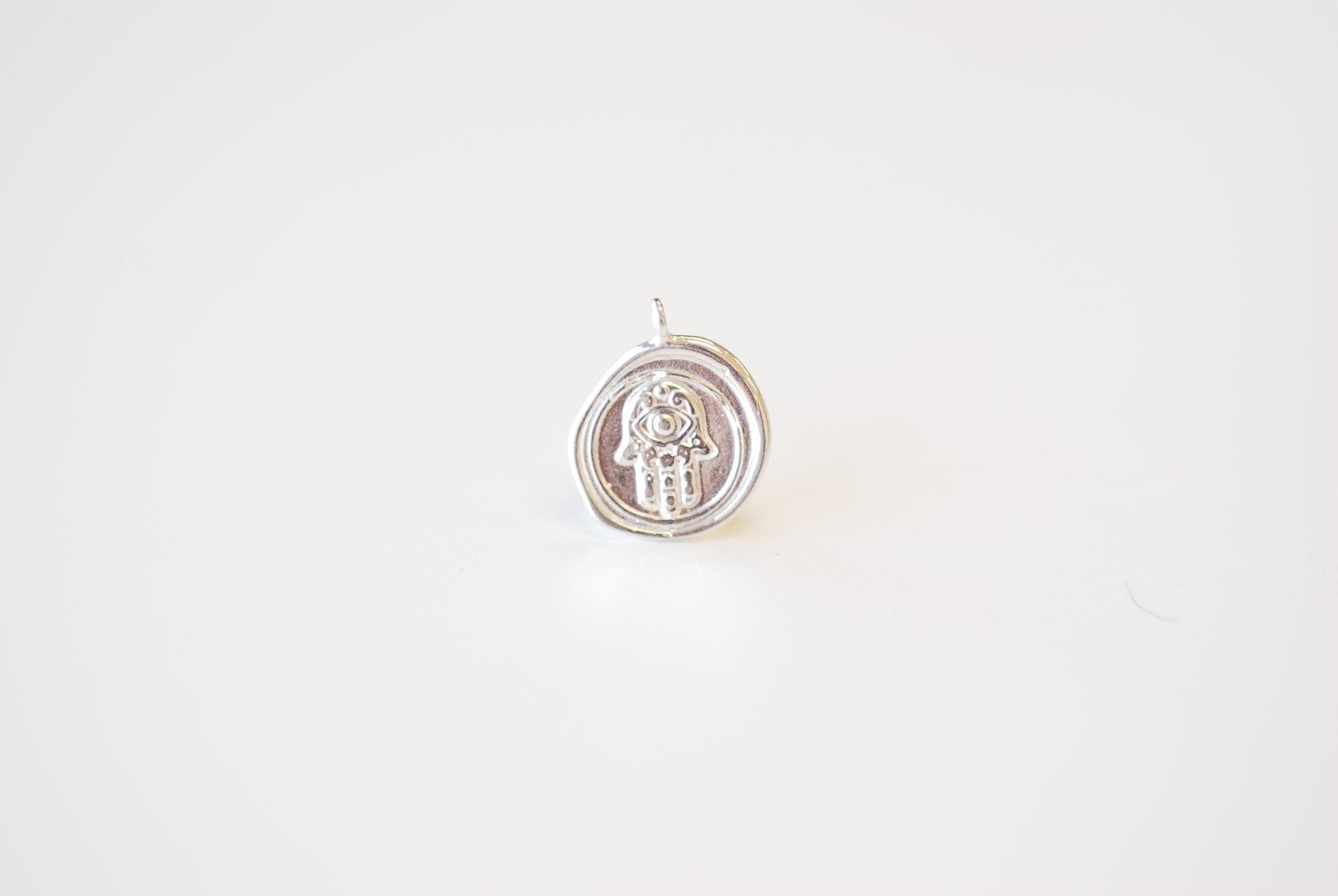 Round Hamsa Hand Charm - Vermeil 18k gold plated over 925 sterling silver, Oval Hamsa Hand Charm, Hamsa Hand, Jewelry Component, 494 - HarperCrown