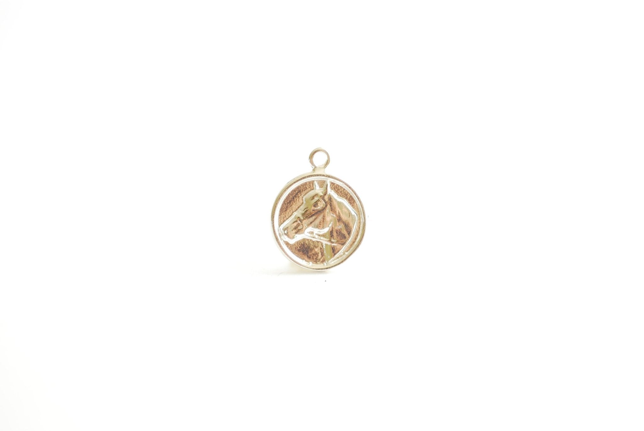 Round Horse Pendant Charm- Vermeil Gold 18k gold plated over 925 Sterling Silver, Gold Horse Charm, Round Disc, Horse Head, Medallion, 472 - HarperCrown
