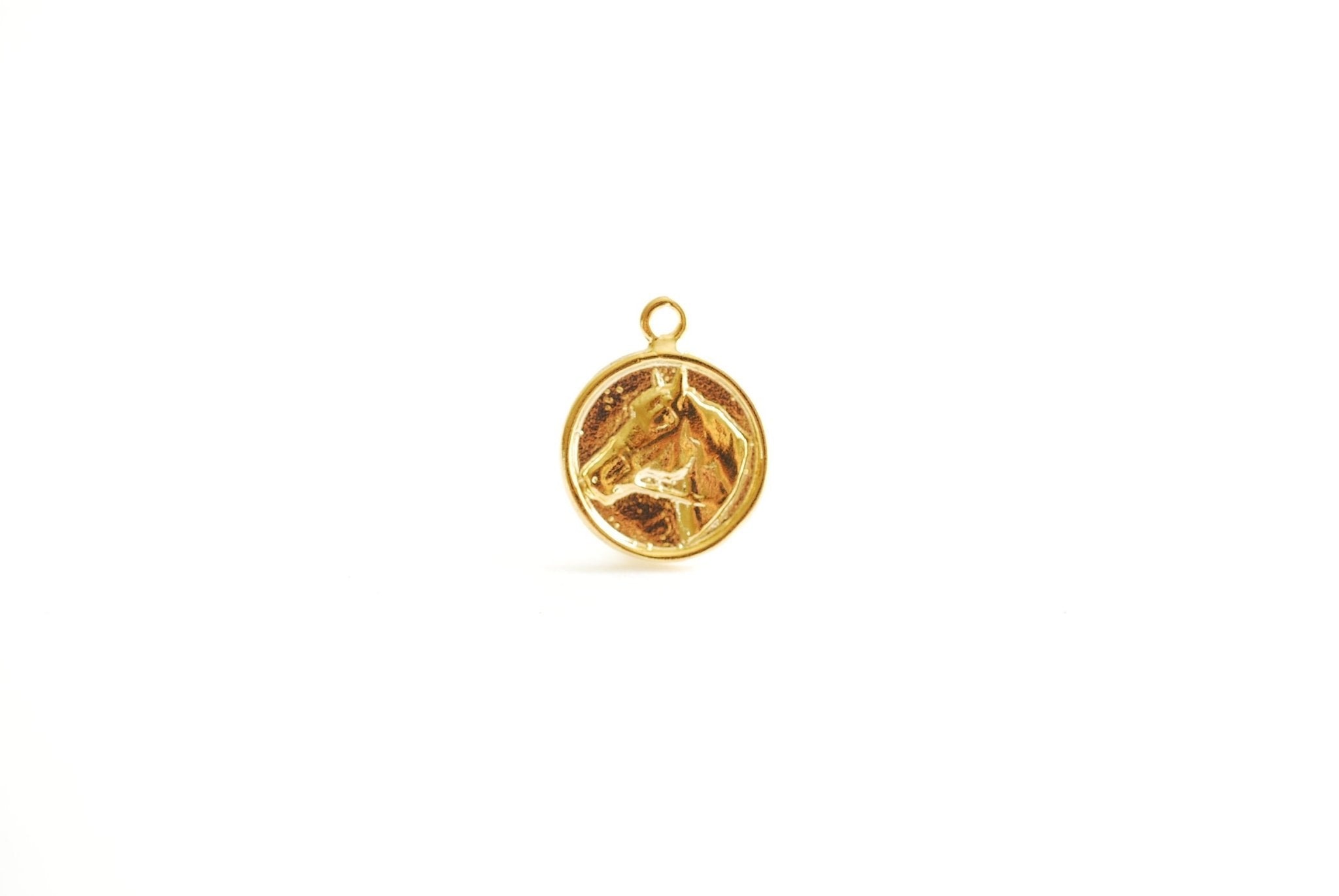 Round Horse Pendant Charm- Vermeil Gold 18k gold plated over 925 Sterling Silver, Gold Horse Charm, Round Disc, Horse Head, Medallion, 472 - HarperCrown