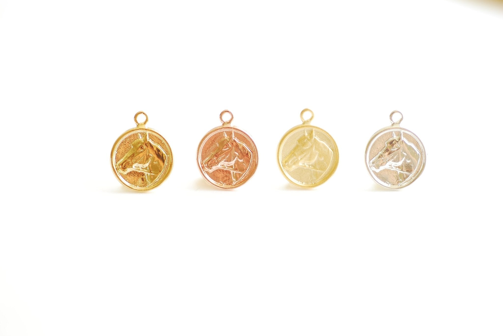 Round Horse Pendant Charm- Vermeil Gold 18k gold plated over 925 Sterling Silver, Gold Horse Charm, Round Disc, Horse Head, Medallion, 472 - HarperCrown
