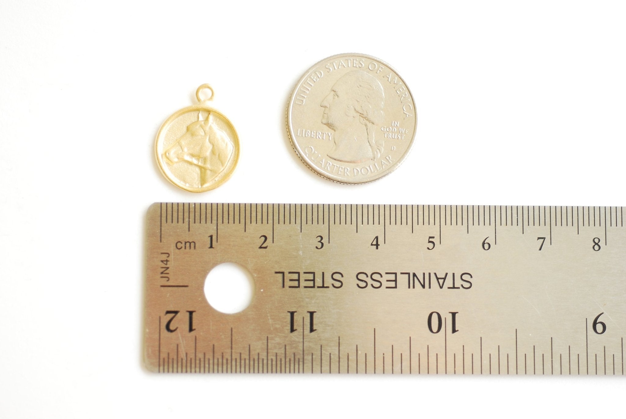 Round Horse Pendant Charm- Vermeil Gold 18k gold plated over 925 Sterling Silver, Gold Horse Charm, Round Disc, Horse Head, Medallion, 472 - HarperCrown