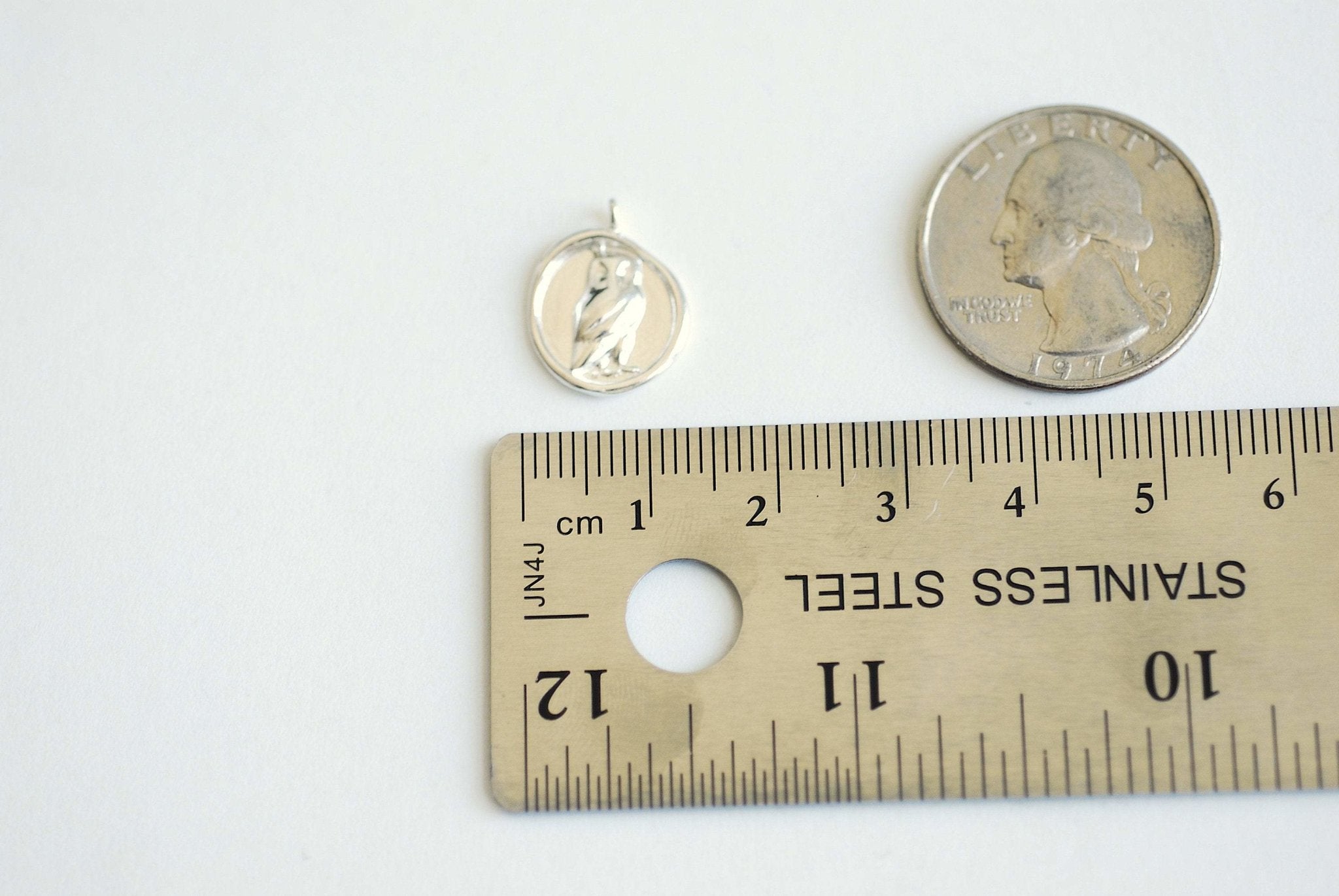 Round Owl Charm - 18k gold plated over 925 sterling silver, Athena Goddess Greek Owl Wisdom, Antique Coin, Greek Goddess Charm 493 - HarperCrown