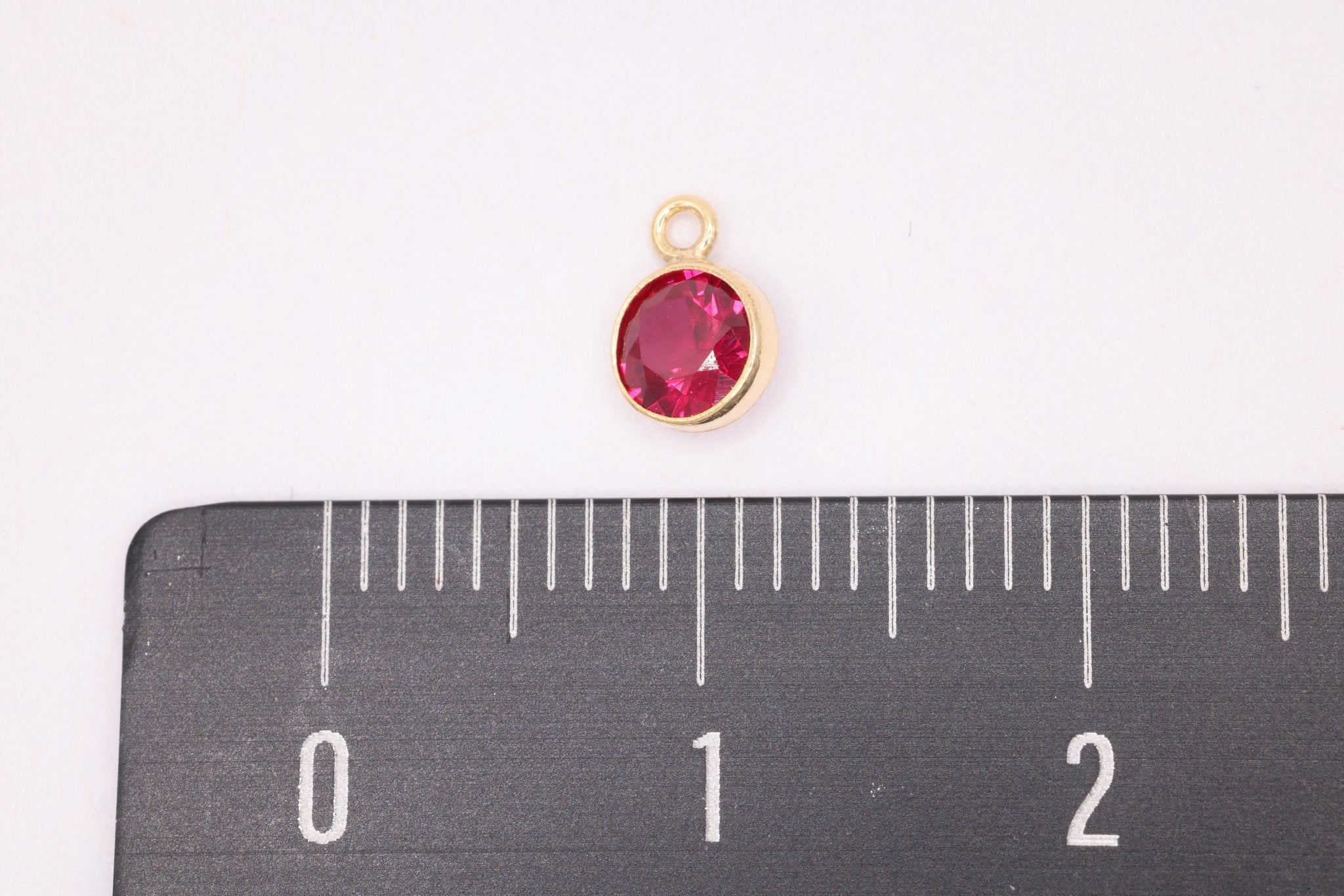 Ruby Birthstone CZ Gold-Filled Wholesale Drop Charm, July Birthstone, Horizontal Bail - HarperCrown