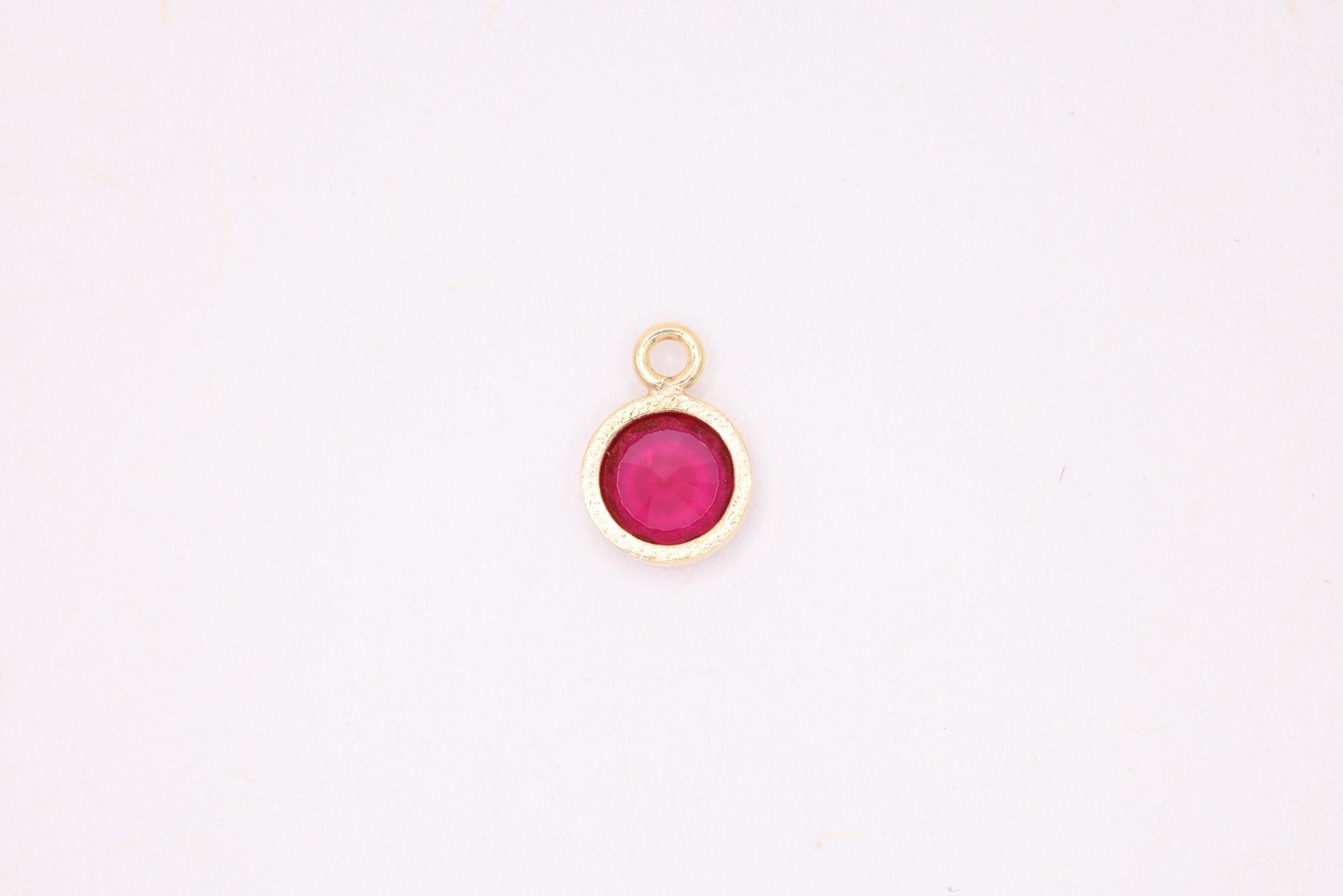 Ruby Birthstone CZ Gold-Filled Wholesale Drop Charm, July Birthstone, Horizontal Bail - HarperCrown