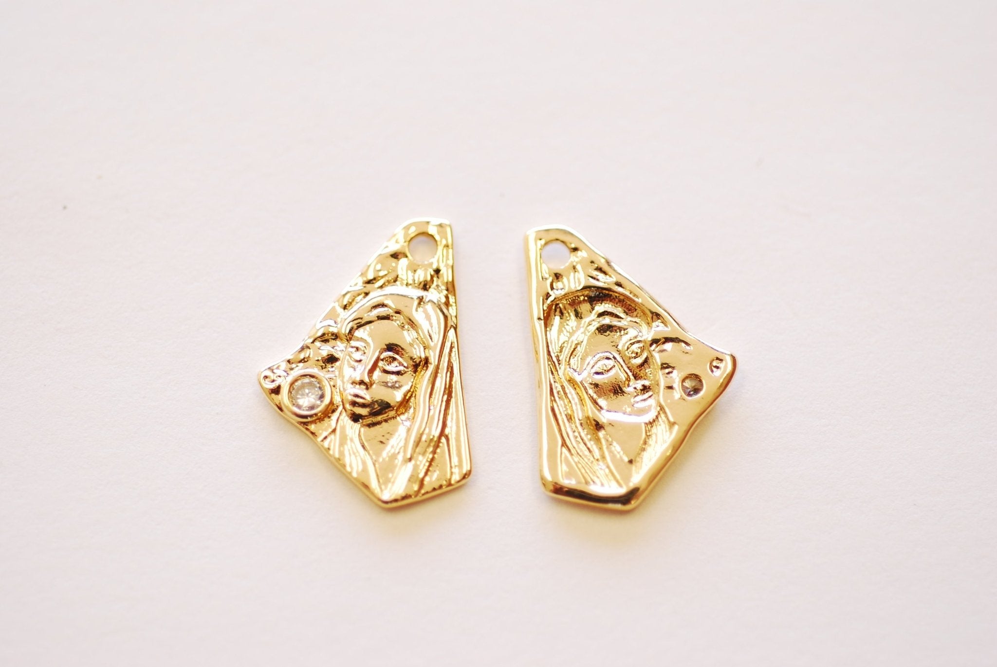 Saint Mary Face Religious Charm - 16k gold plated over Brass Cubic Zirconia Angel Virgin Mary Pendant HarperCrown Wholesale Charms B283 - HarperCrown