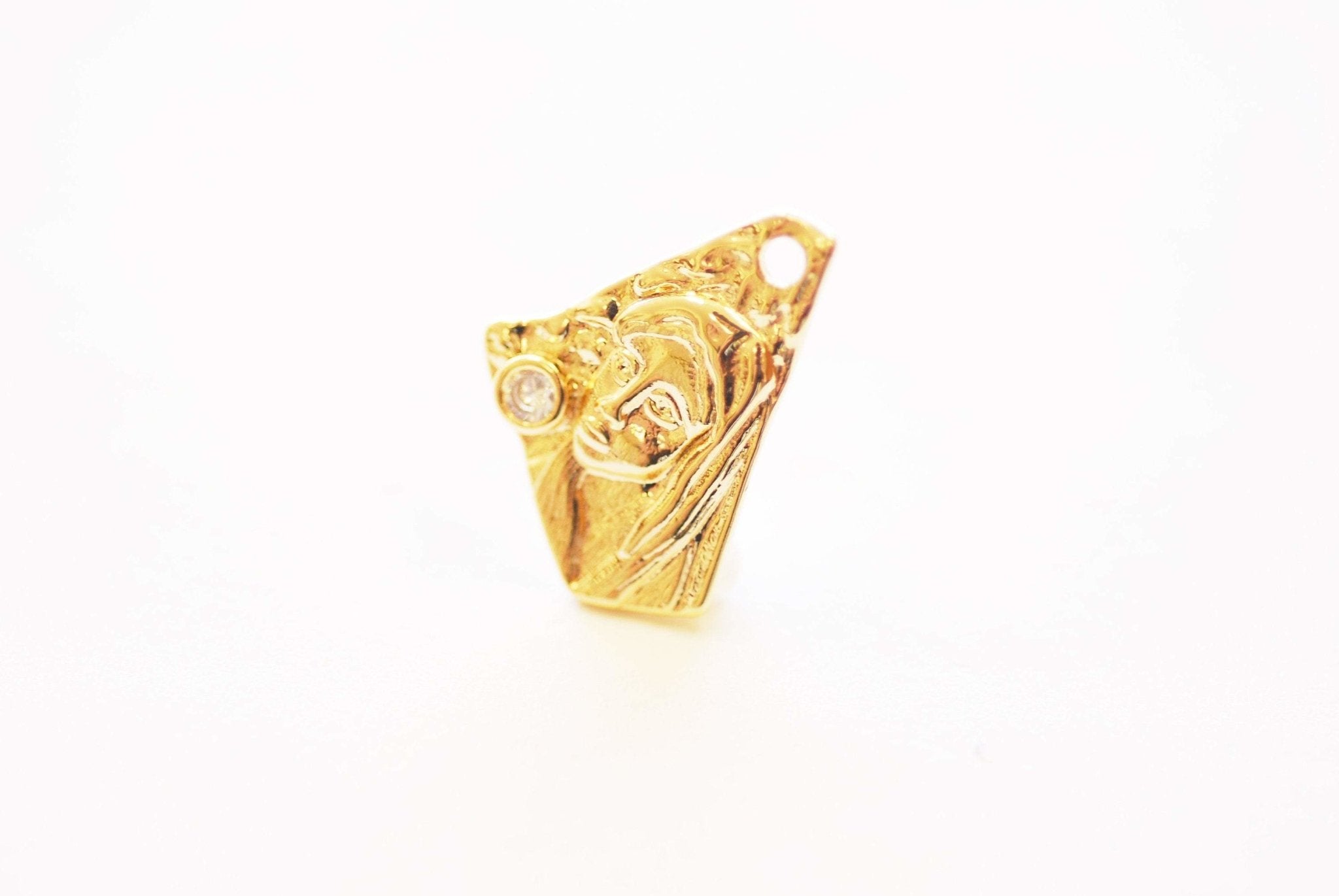 Saint Mary Face Religious Charm - 16k gold plated over Brass Cubic Zirconia Angel Virgin Mary Pendant HarperCrown Wholesale Charms B283 - HarperCrown