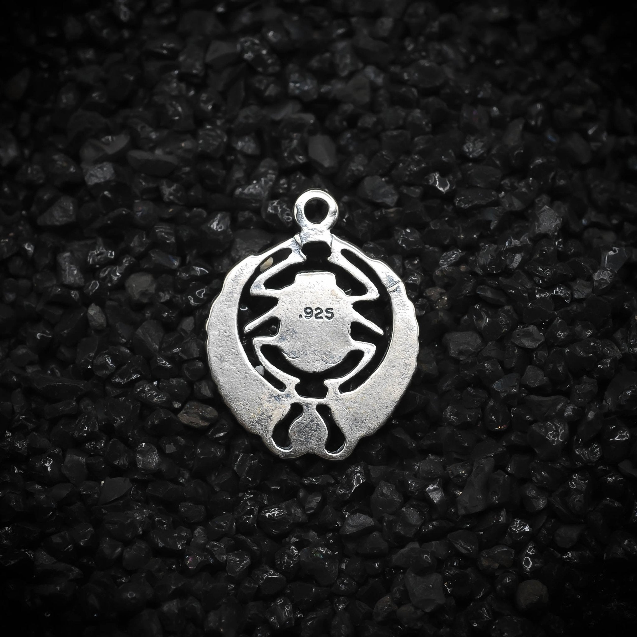 Scarab Beetle Ancient Egyptian Circle Charm | 925 Sterling Silver, Oxidized or 18K Gold Plated | Jewelry Making Pendant - HarperCrown