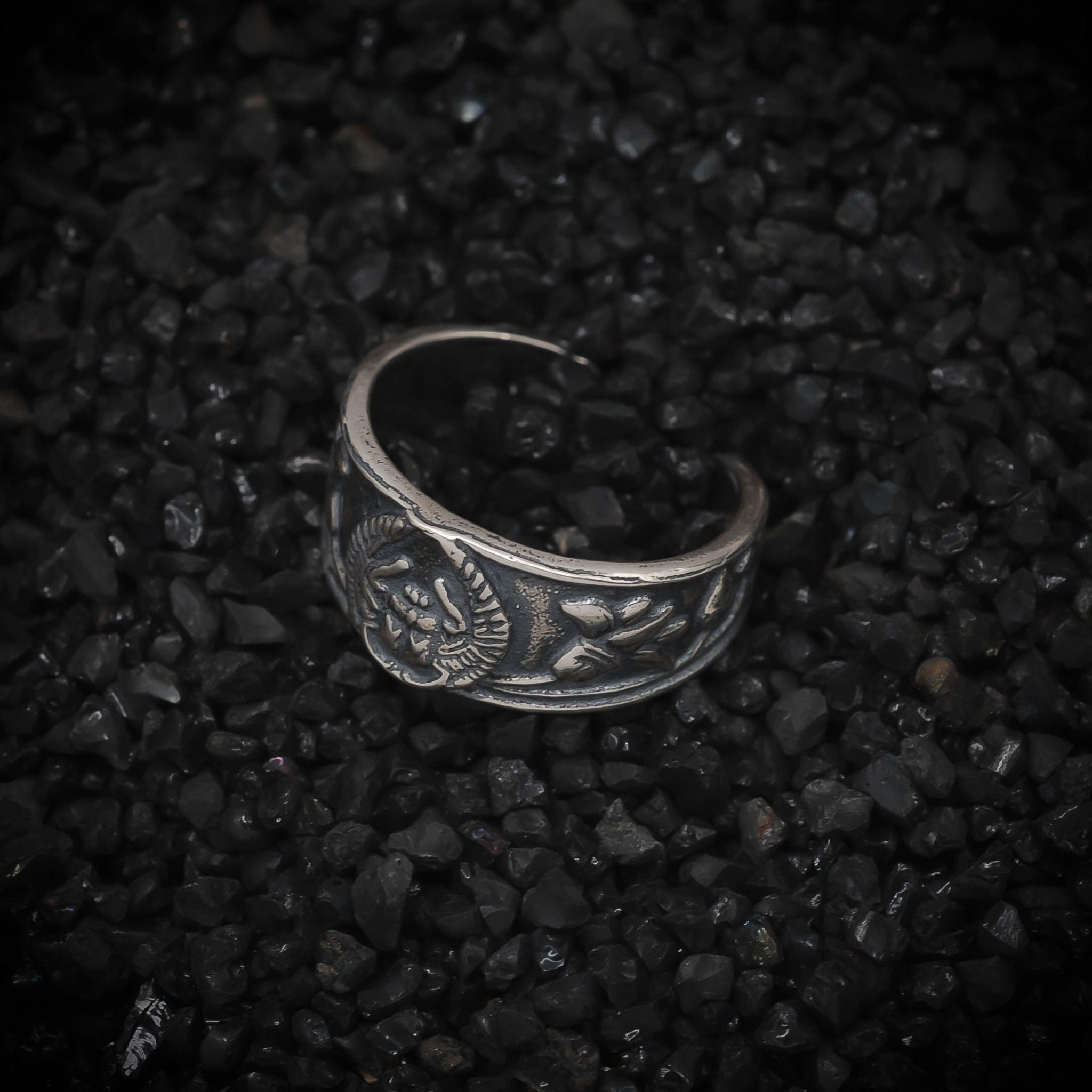 Scarab Beetle Band Ring Ancient Egyptian | 925 Sterling Silver, Oxidized or 18K Gold Plated | Adjustable Size - HarperCrown