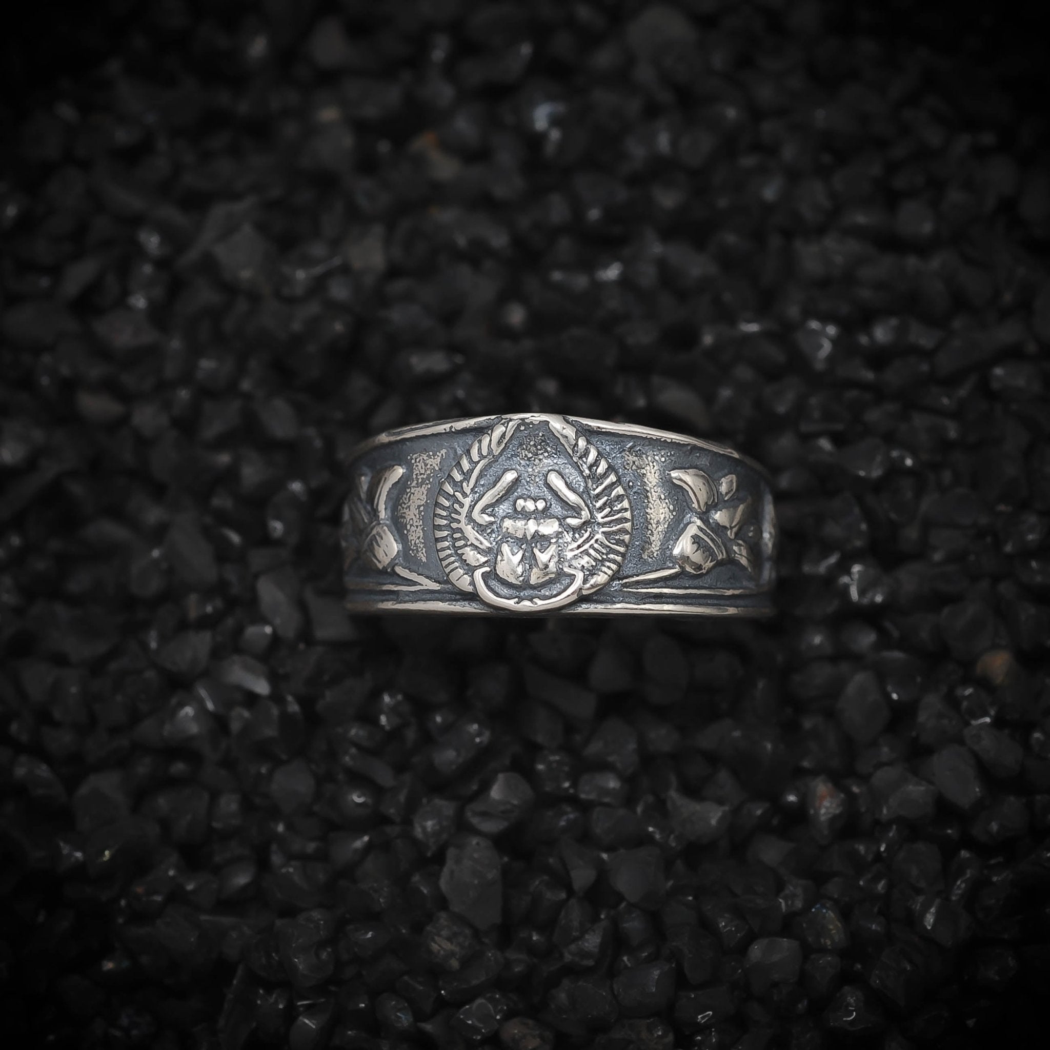 Scarab Beetle Band Ring Ancient Egyptian | 925 Sterling Silver, Oxidized or 18K Gold Plated | Adjustable Size - HarperCrown
