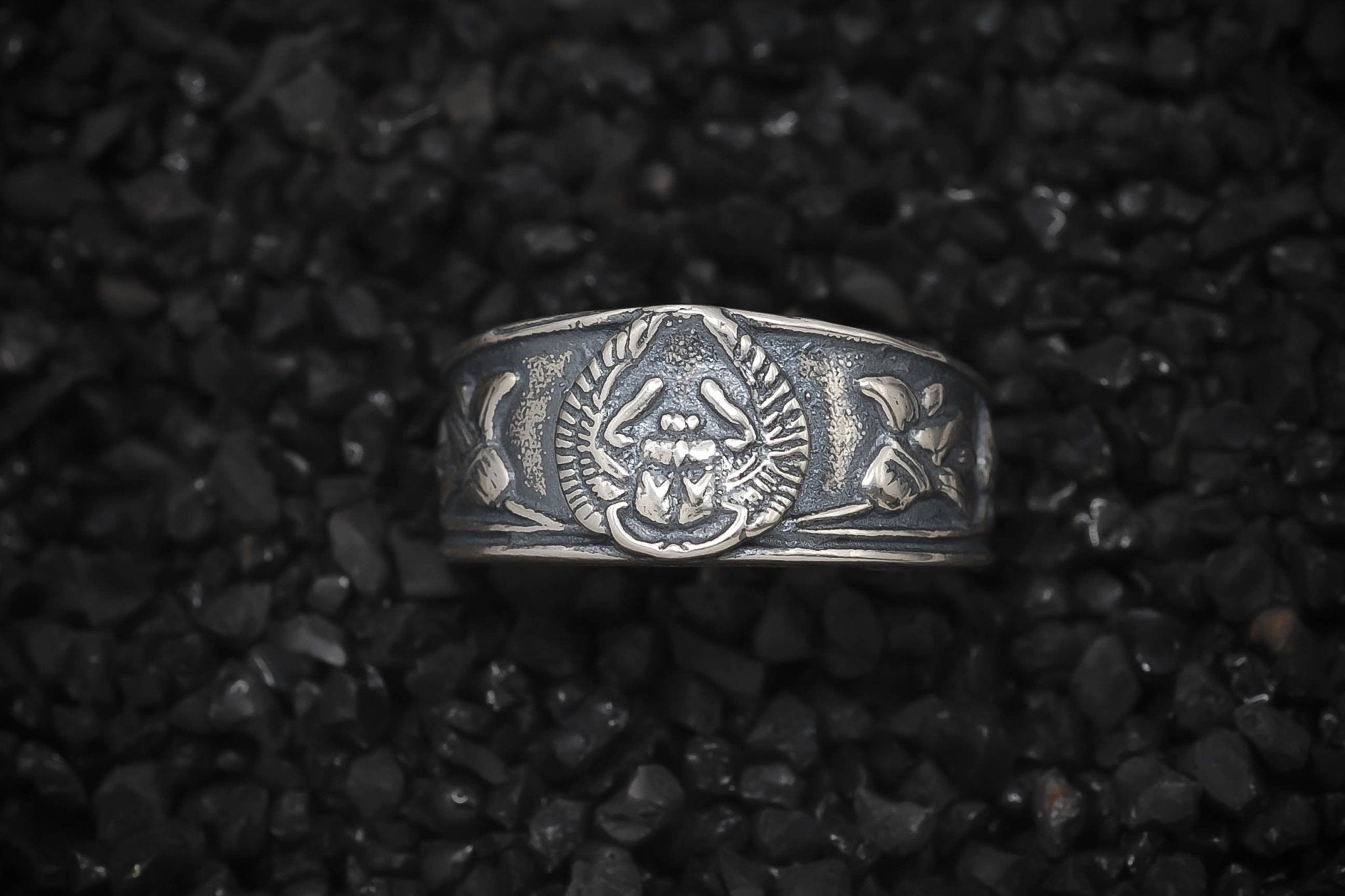 Scarab Beetle Band Ring Ancient Egyptian | 925 Sterling Silver, Oxidized or 18K Gold Plated | Adjustable Size - HarperCrown