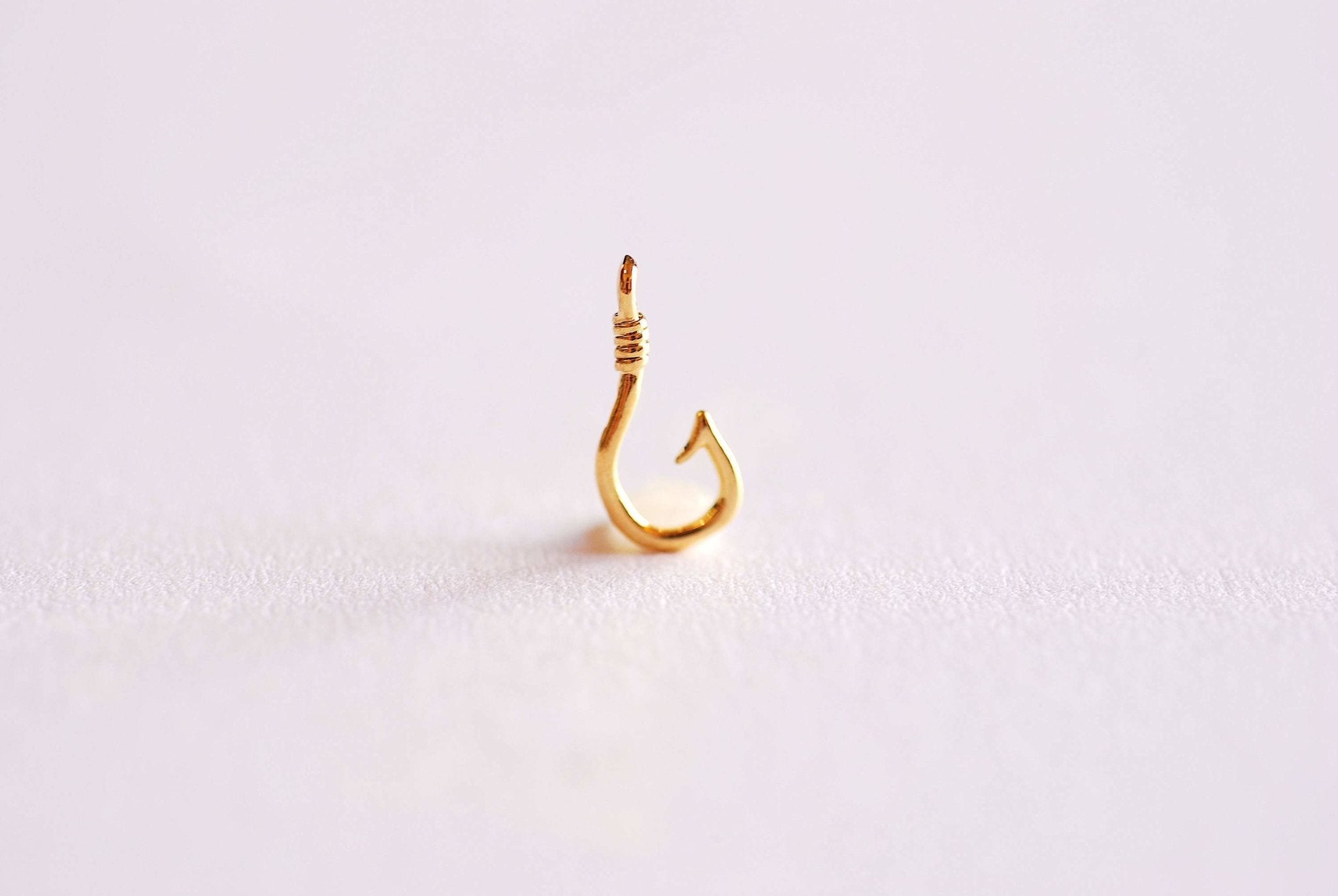 Shiny Gold Fish Hook Charm Pendant- Vermeil 22k Gold plated Sterling Silver, Fishing Hook, Nautical Charm, Fish Hook Connector, Anchor, 363 - HarperCrown