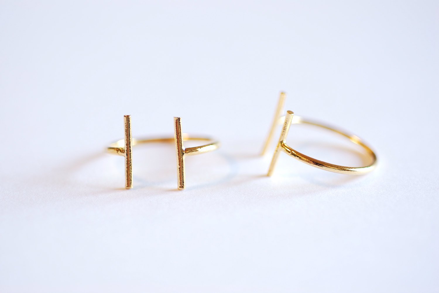 Shiny Gold Parallel Bar Ring- 925 Bar Adjustable Ring, Stacking Ring, Midi Ring, Line Ring, Minimalist Ring, Cuff Ring, Two Bar Ring, Ring - HarperCrown