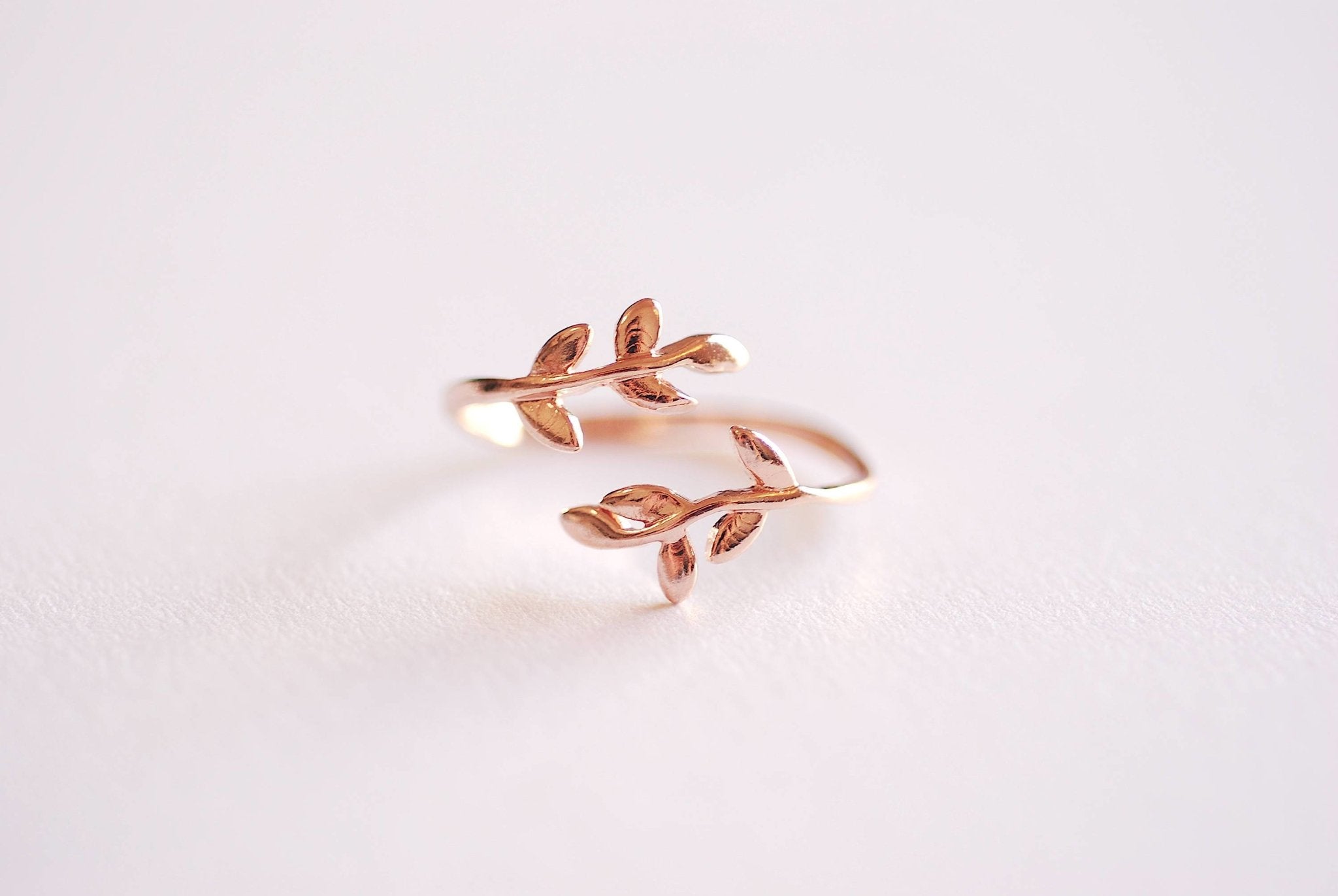 Shiny Pink Rose Gold Leaf Branch Ring, Leaf Ring, Layering Ring, Vine Ring, Laurel Ring, Nature Jewelry, twig ring, branch ring, tree ring, - HarperCrown
