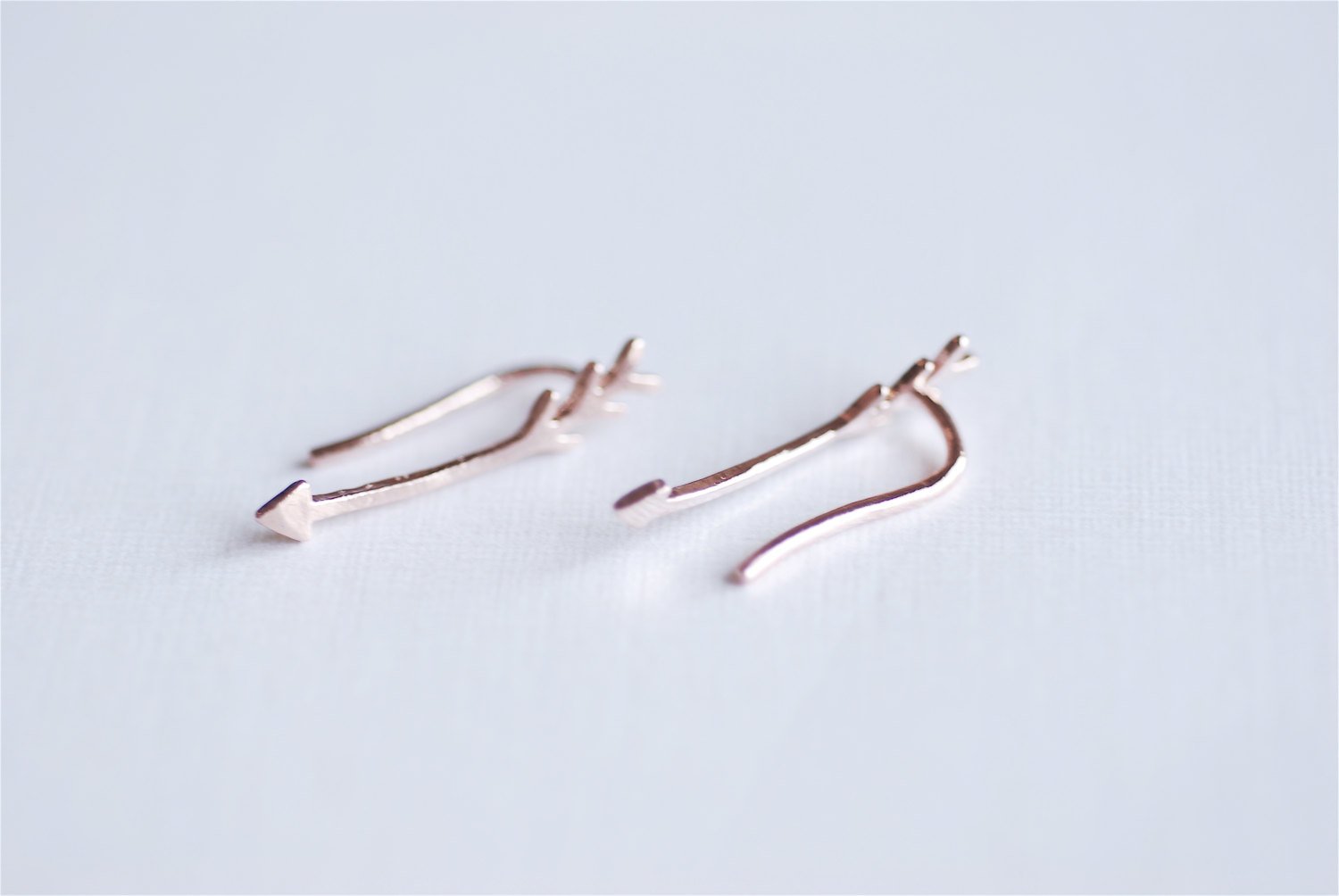 Shiny Pink Rose Gold Vermeil Arrow Earring Climber Ear Cuff- Gold Arrow Earrings, Pink Arrow Earring Crawler, Curved Arrow Earring, 281 - HarperCrown