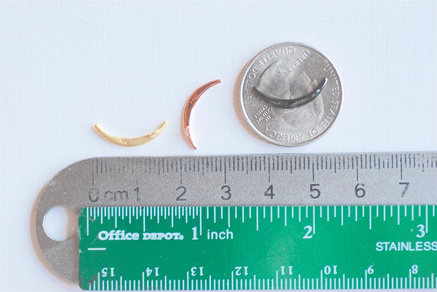 Shiny Pink Rose Gold Vermeil Crescent Moon Charm- 18k rose gold Sterling Silver thin skinny Moon Charm pendant, tusk, Half moon charm, 285 - HarperCrown