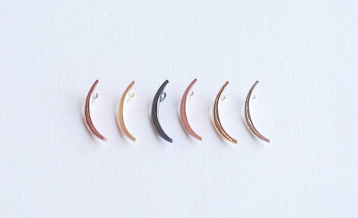 Shiny Pink Rose Gold Vermeil Crescent Moon Charm- 18k rose gold Sterling Silver thin skinny Moon Charm pendant, tusk, Half moon charm, 285 - HarperCrown