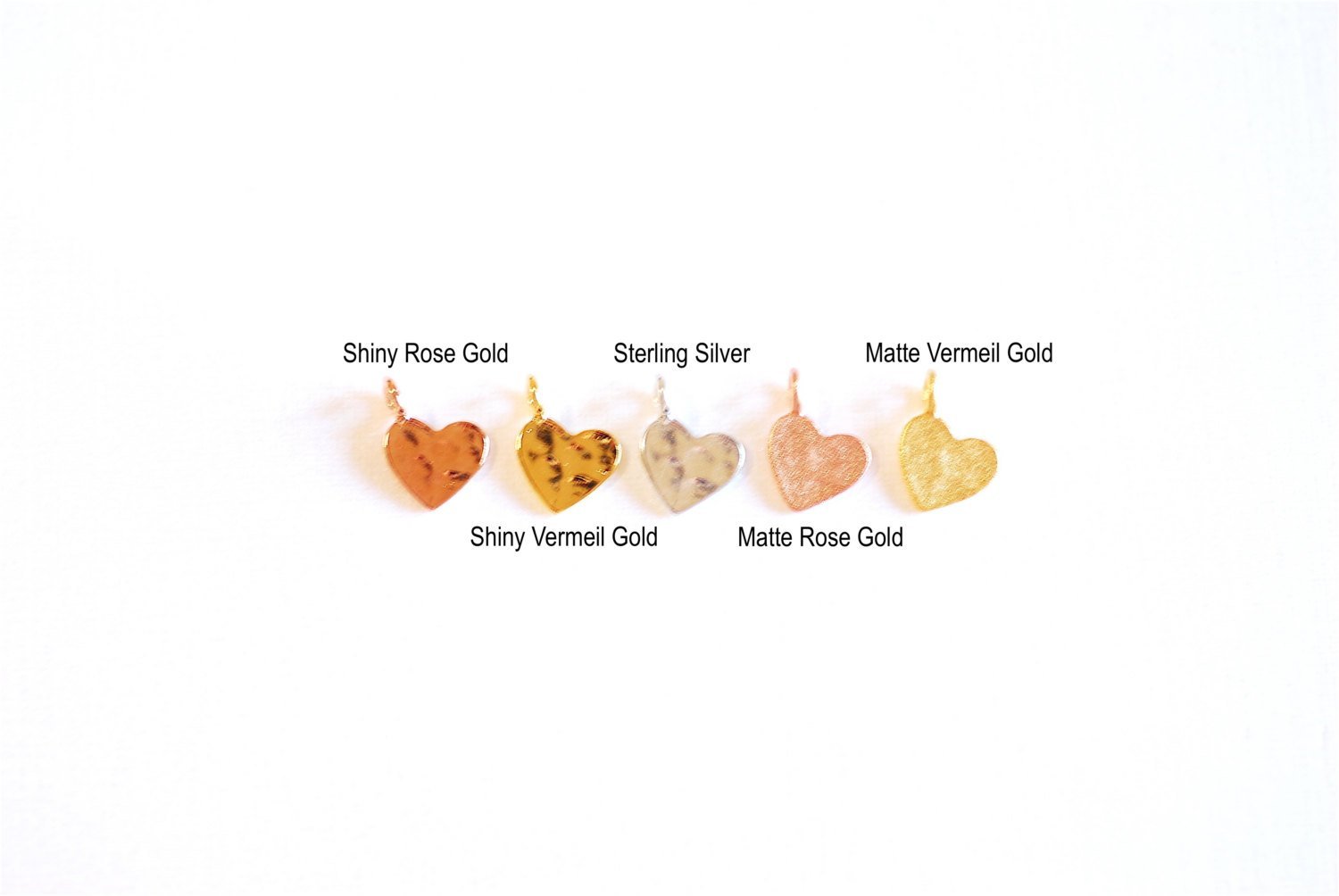 Shiny Pink Rose Gold Vermeil Hammered Heart Charm- 18k gold plated Sterling Silver Heart Charm Pendant, Gold Heart, Stamping Heart, 121 - HarperCrown
