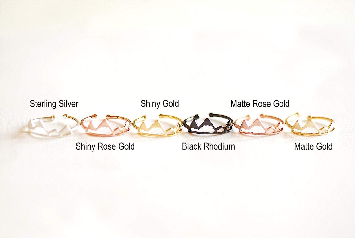 Shiny Pink Rose Vermeil Gold Mountain Adjustable Ring- 18k gold plated over Sterling Silver Adjustable Ring, Mountain Peak Range Ring, 262 - HarperCrown