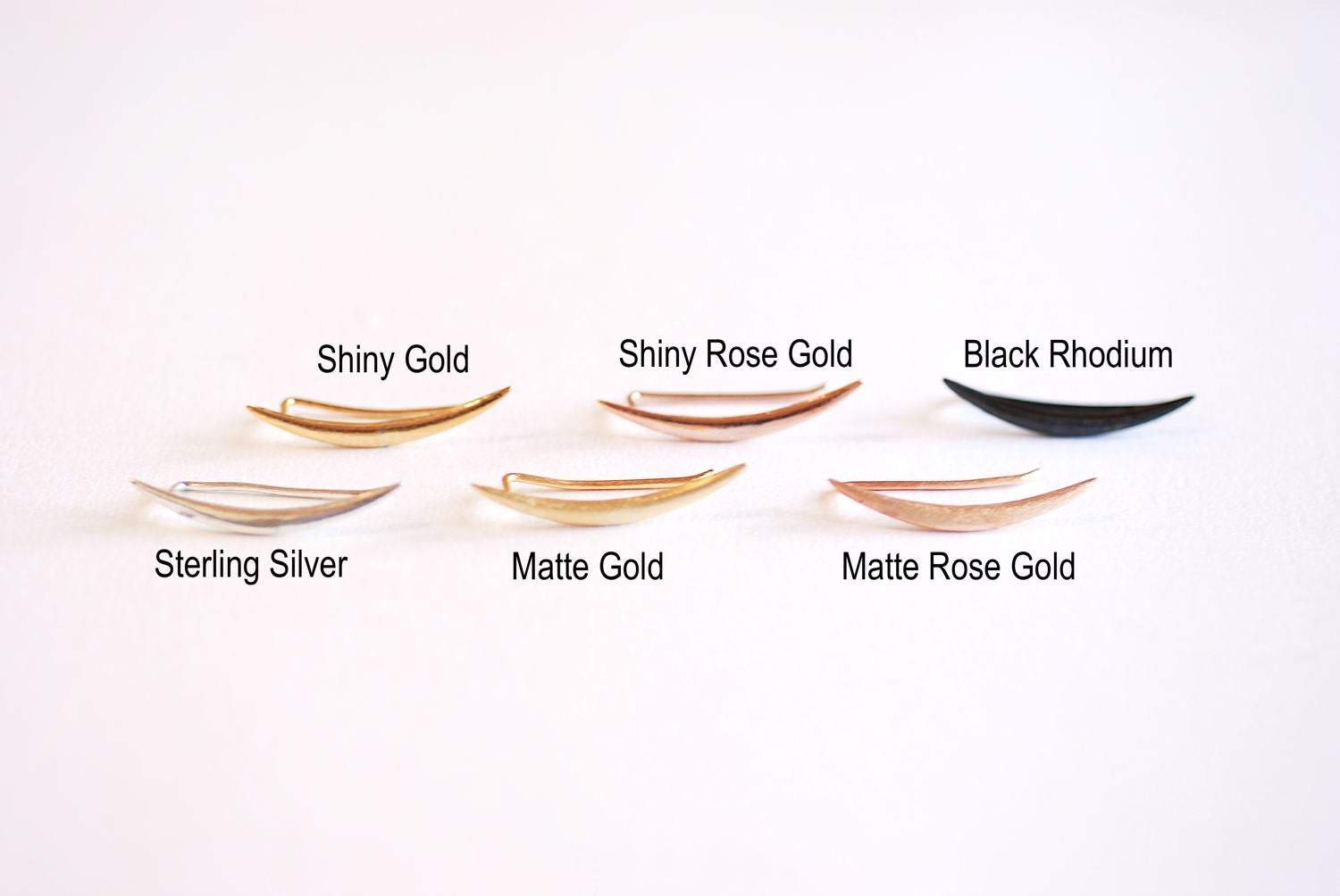 Shiny Rose Gold Crescent Moon Ear Climbers- Moon Earrings, Ear Crawlers, Ear Climbers, Moon Ear Pin, Moon Ear Cuff,Moon Ear Crawler Earrings - HarperCrown