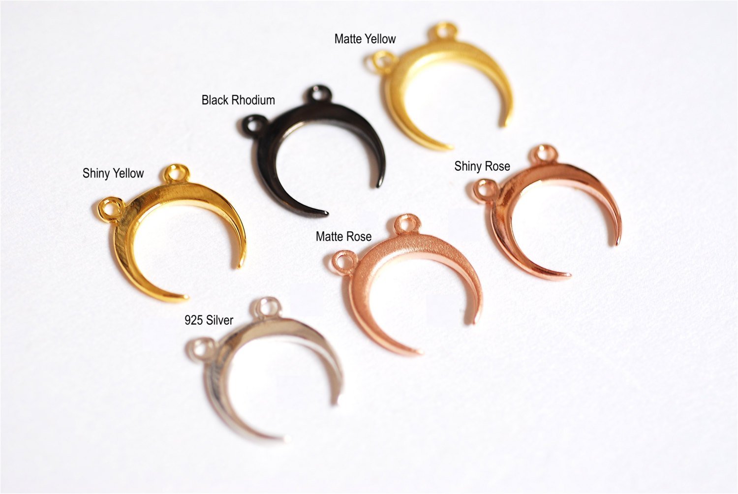 Shiny Rose Gold Vermeil Crescent Moon Charm Pendant- 18k gold plated Sterling Silver, Double Horn, Half Moon, Ellipse, Double Bail, 278 - HarperCrown