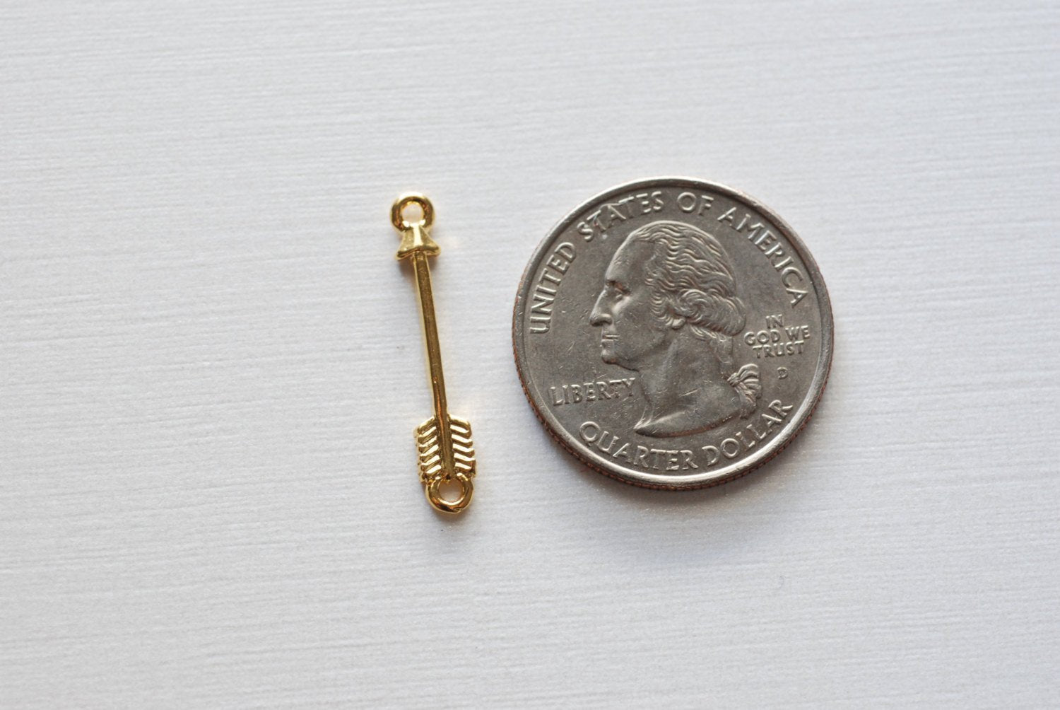 Shiny Vermeil Gold Arrow Connector Charm- 18k gold plated over Sterling Silver Arrow, Gold Arrowhead Charm, Gold Arrow Tip Charm Pendant - HarperCrown