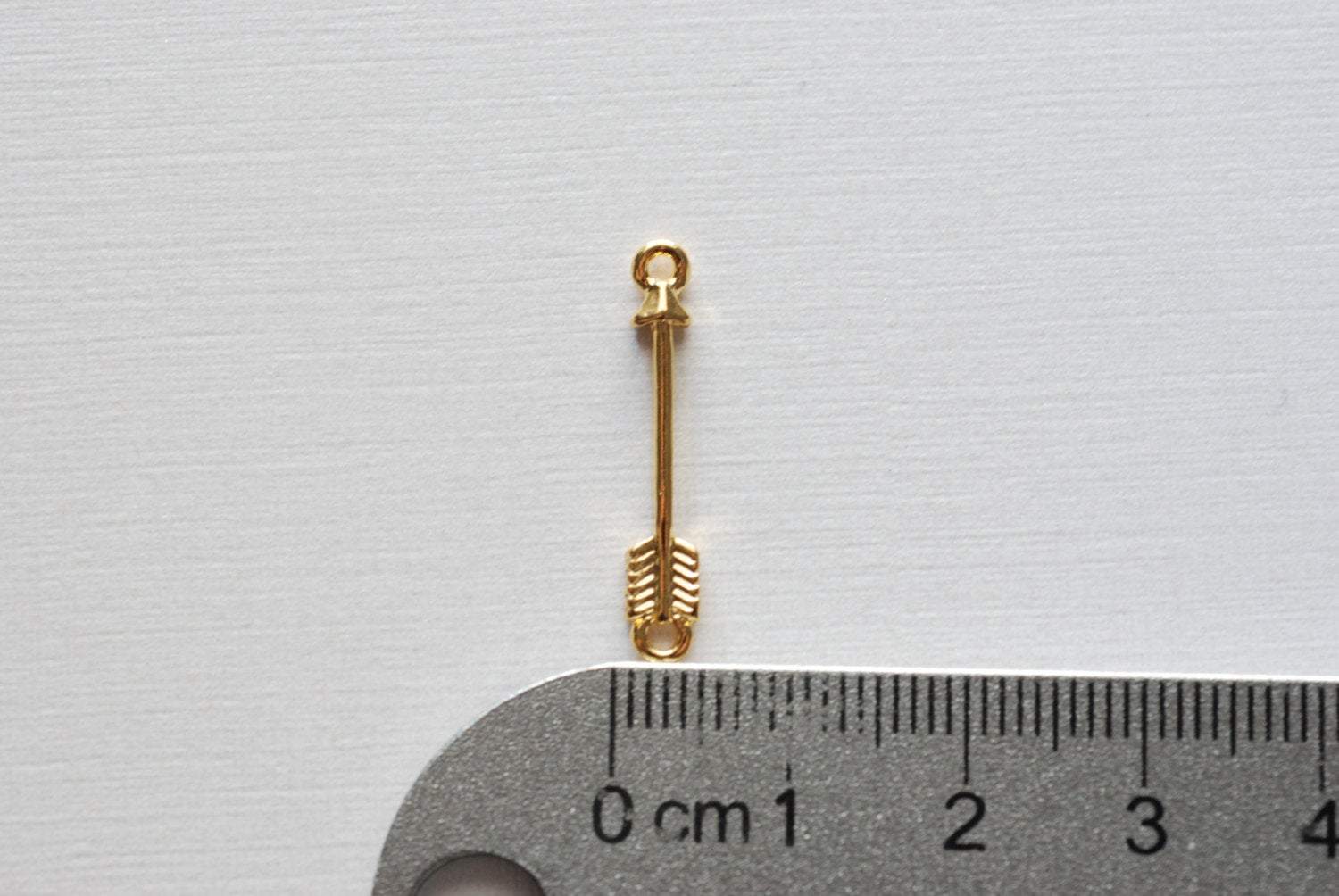 Shiny Vermeil Gold Arrow Connector Charm- 18k gold plated over Sterling Silver Arrow, Gold Arrowhead Charm, Gold Arrow Tip Charm Pendant - HarperCrown